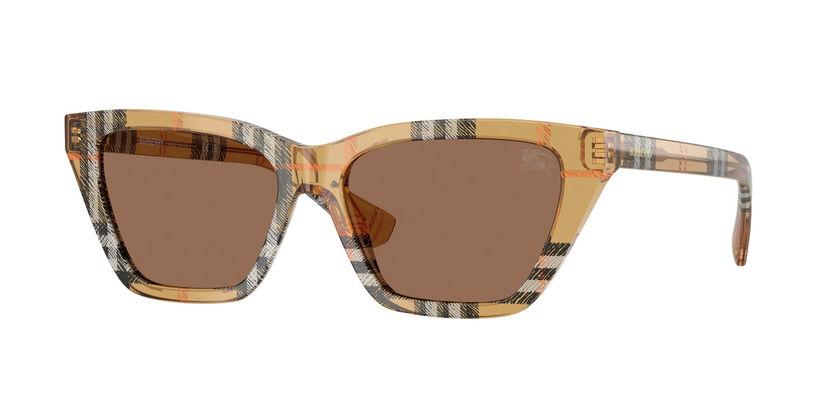 Burberry BE4468F Cat Eye Sunglasses 416373-Check Sand 54-140-15 - Color Map Brown