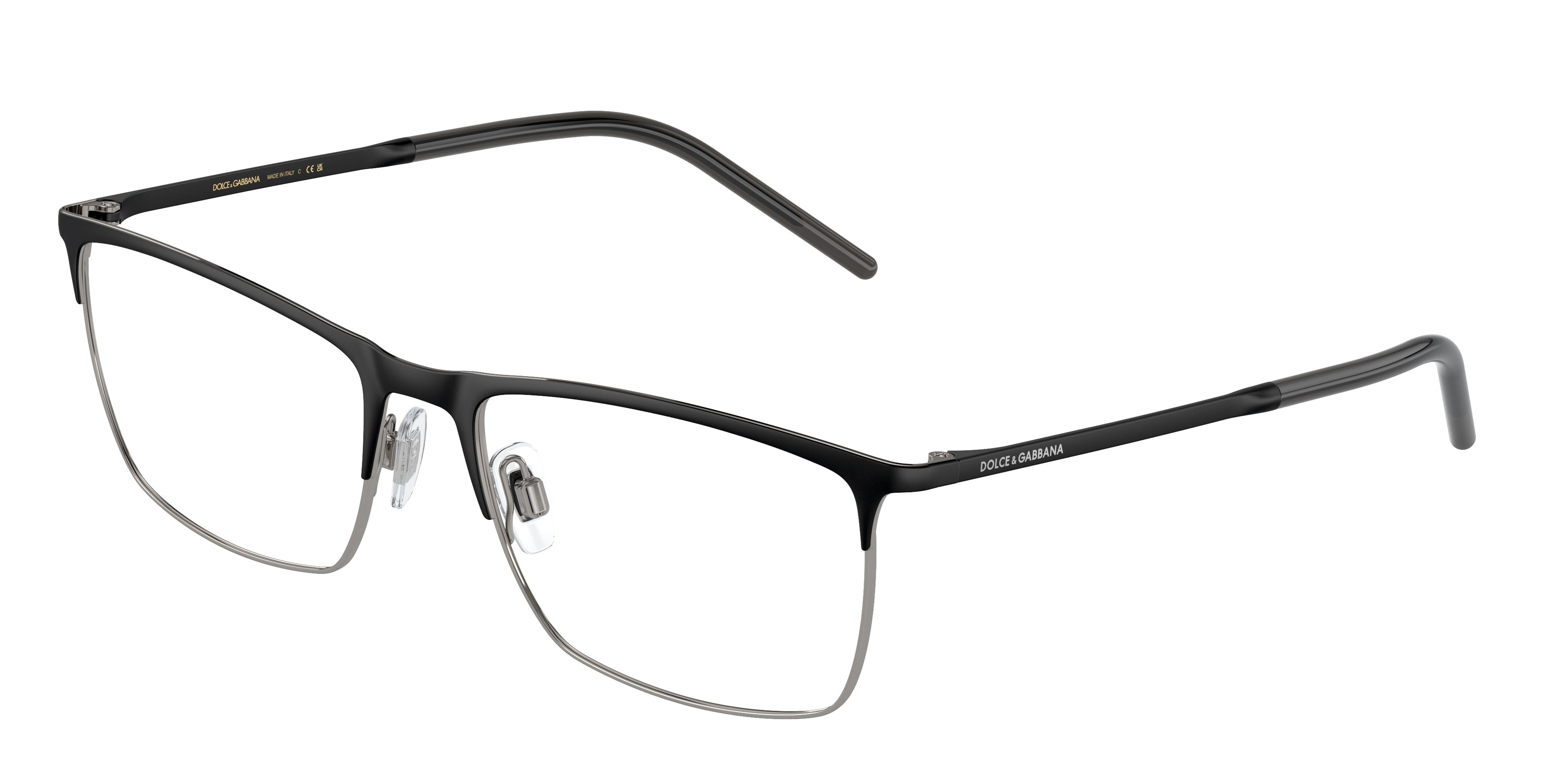 DOLCE & GABBANA DG1309 Rectangle Eyeglasses 1277-Matte Black/Gunmetal 57-145-18 - Color Map Black