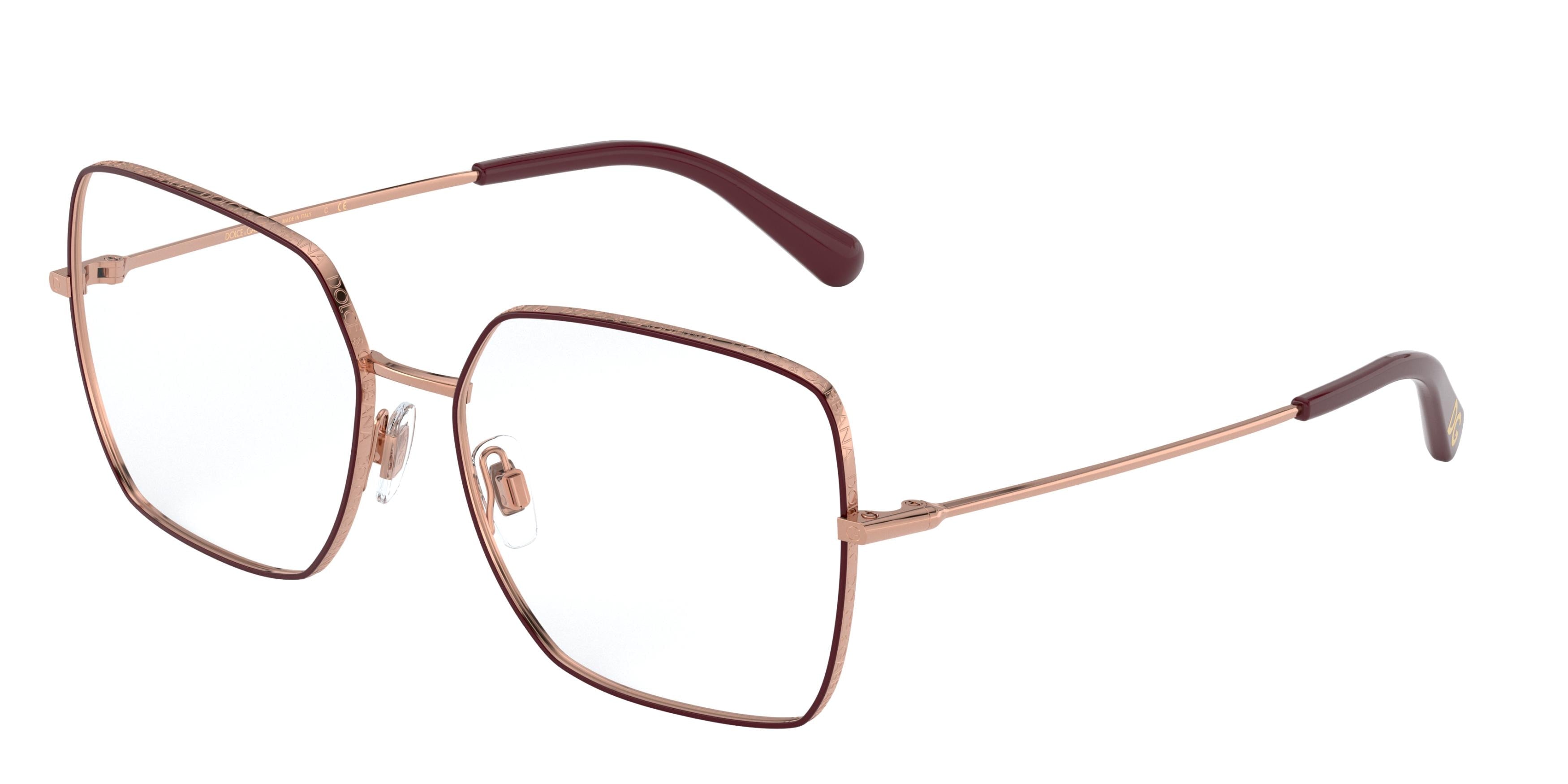 DOLCE & GABBANA DG1323 Square Eyeglasses 1333-Pink Gold/Bordeaux 54-140-16 - Color Map Pink
