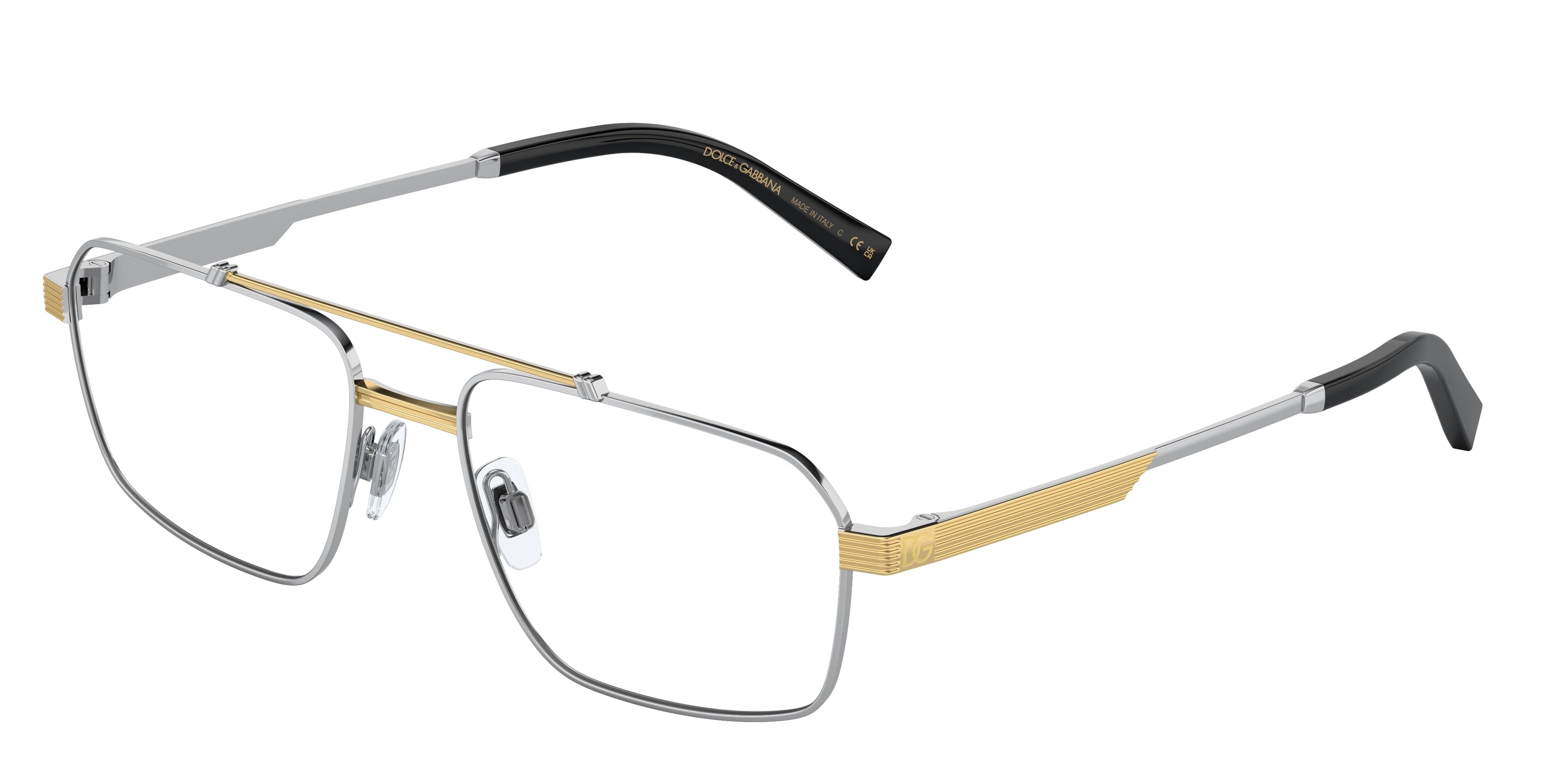 DOLCE & GABBANA DG1345 Rectangle Eyeglasses 1313-Silver/Gold 56-145-18 - Color Map Silver