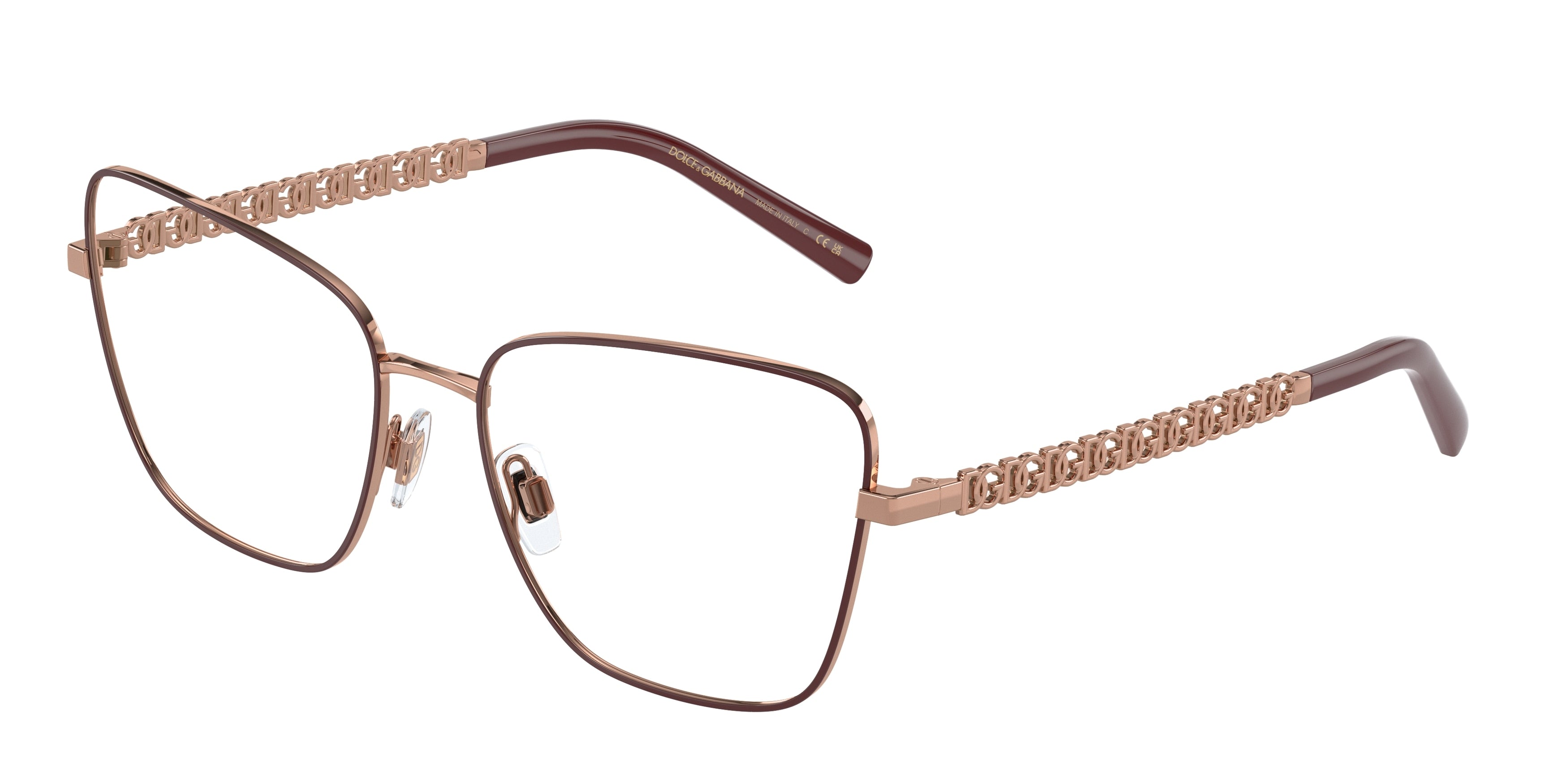 DOLCE & GABBANA DG1346 Butterfly Eyeglasses 1333-Pink Gold/Matte Bordeaux 55-140-17 - Color Map Pink