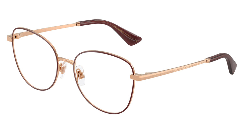 DOLCE & GABBANA DG1355 Butterfly Eyeglasses 1333-Shiny Rose Gold 55-145-17 - Color Map Gold