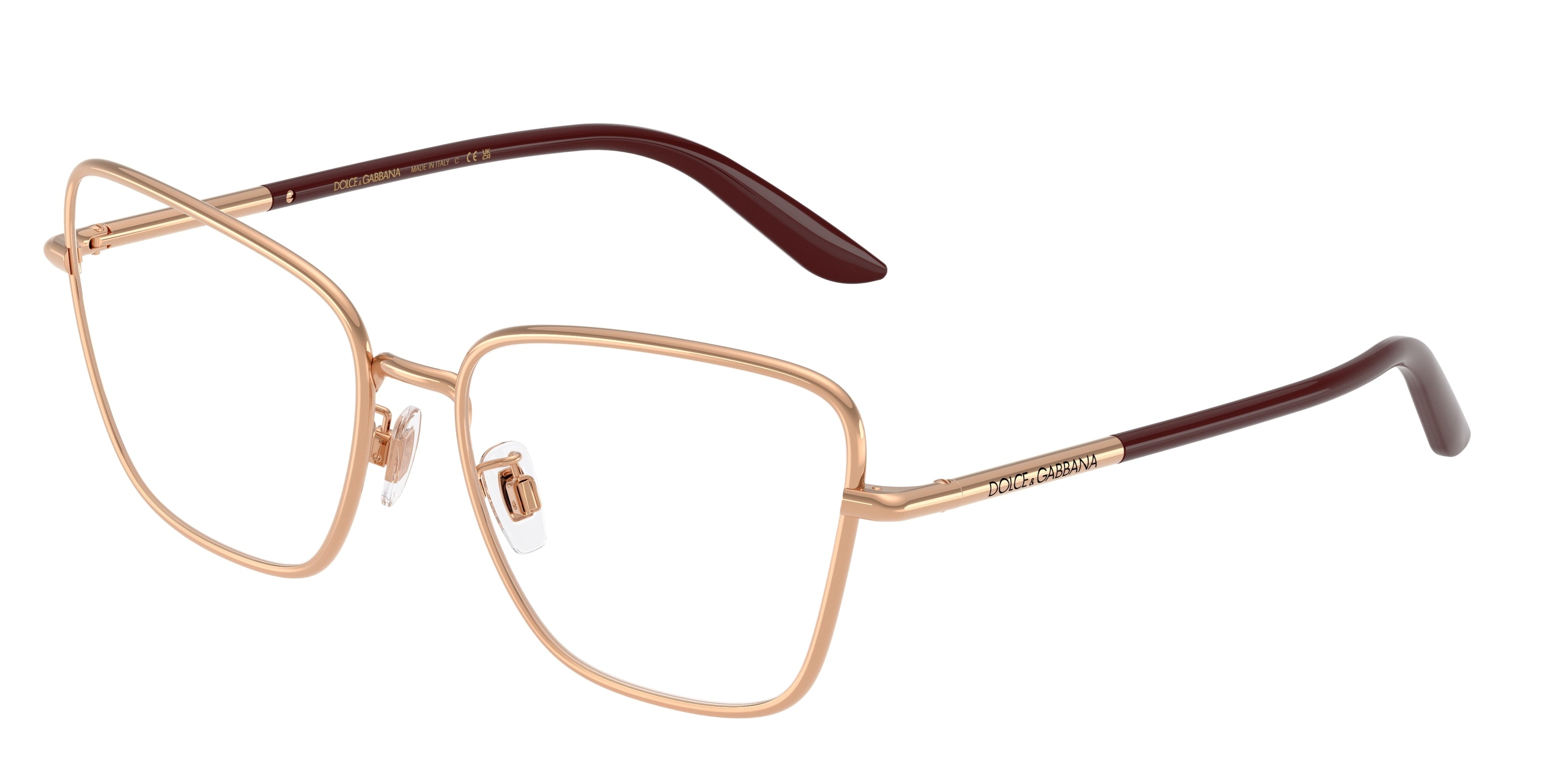 DOLCE & GABBANA DG1359 Cat Eye Eyeglasses 1298-Rose Gold 57-145-17 - Color Map Gold