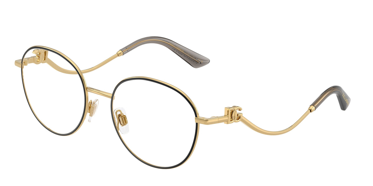 DOLCE & GABBANA DG1365 Round Eyeglasses 1334-Gold/Black 53-145-18 - Color Map Black