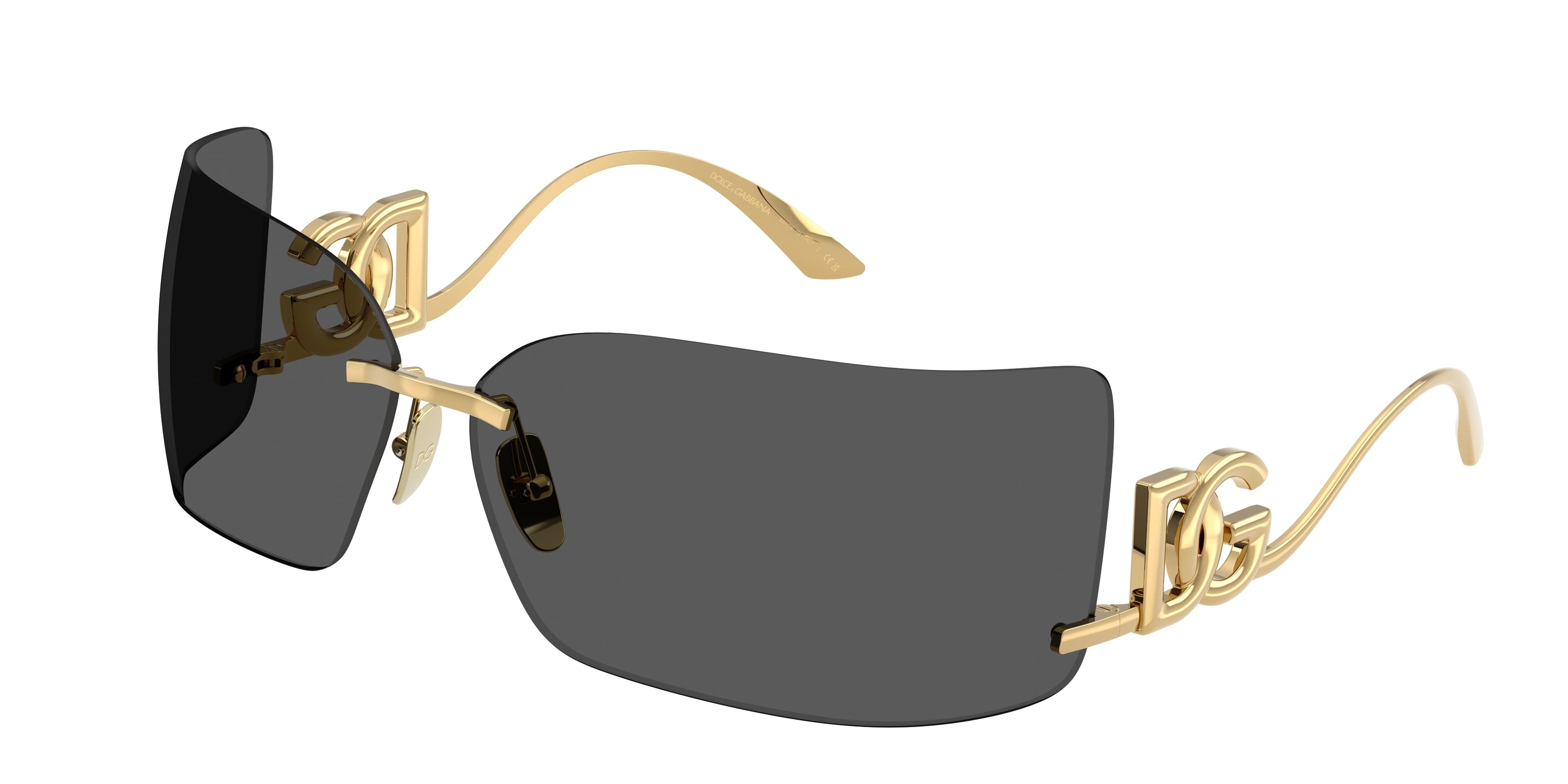 DOLCE & GABBANA DG2319 Rectangle Sunglasses 02/87-Gold 76-110-13 - Color Map Gold