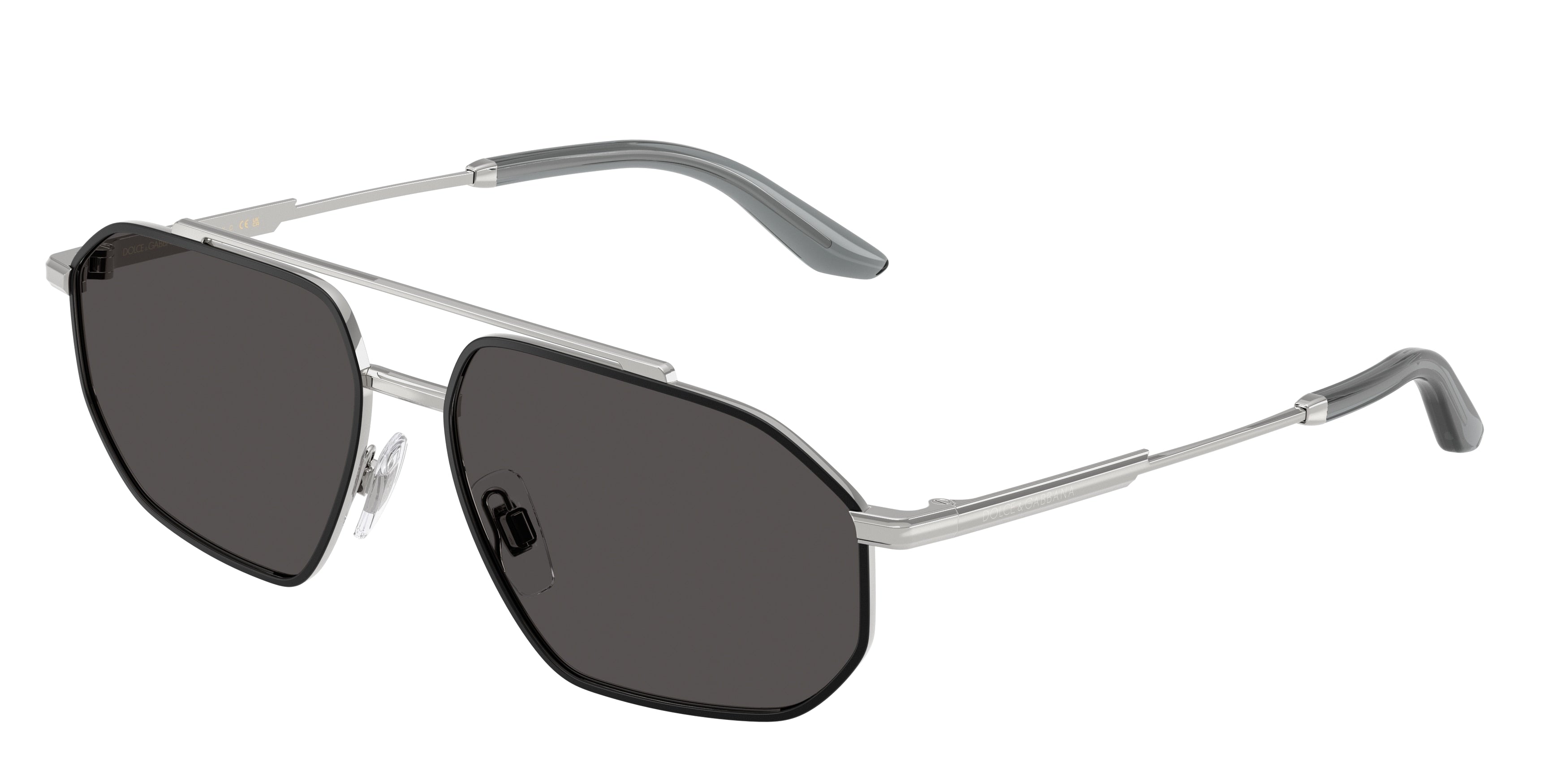 DOLCE & GABBANA DG2328 Pilot Sunglasses  132487-Silver/Matte Black 59-145-15 - Color Map Silver
