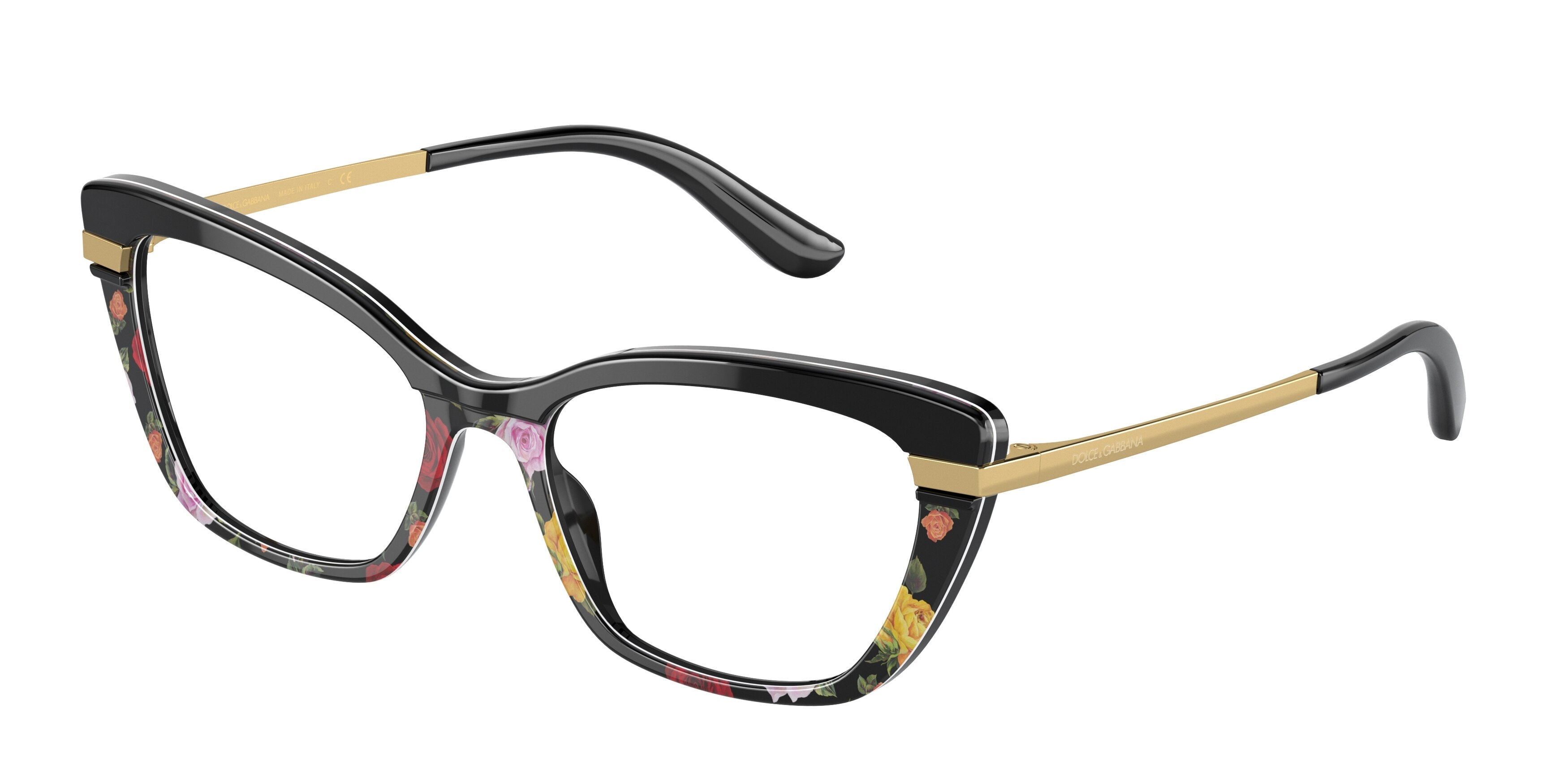 DOLCE & GABBANA DG3325 Cat Eye Eyeglasses 3400-Black On Winter Flowers Print 54-140-17 - Color Map Black