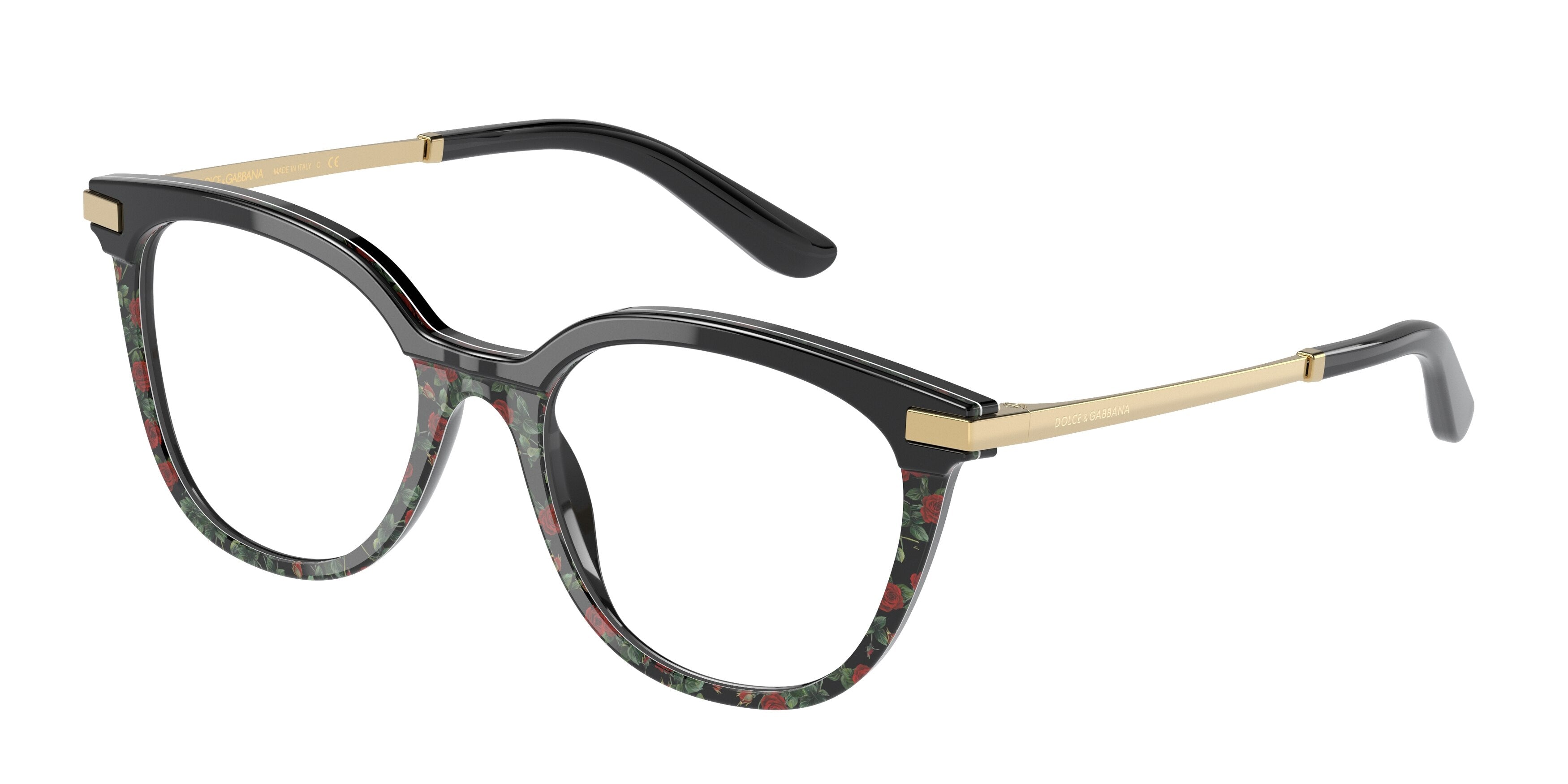 DOLCE & GABBANA DG3346 Phantos Eyeglasses 3317-Black/Red Roses Print 52-140-18 - Color Map Black