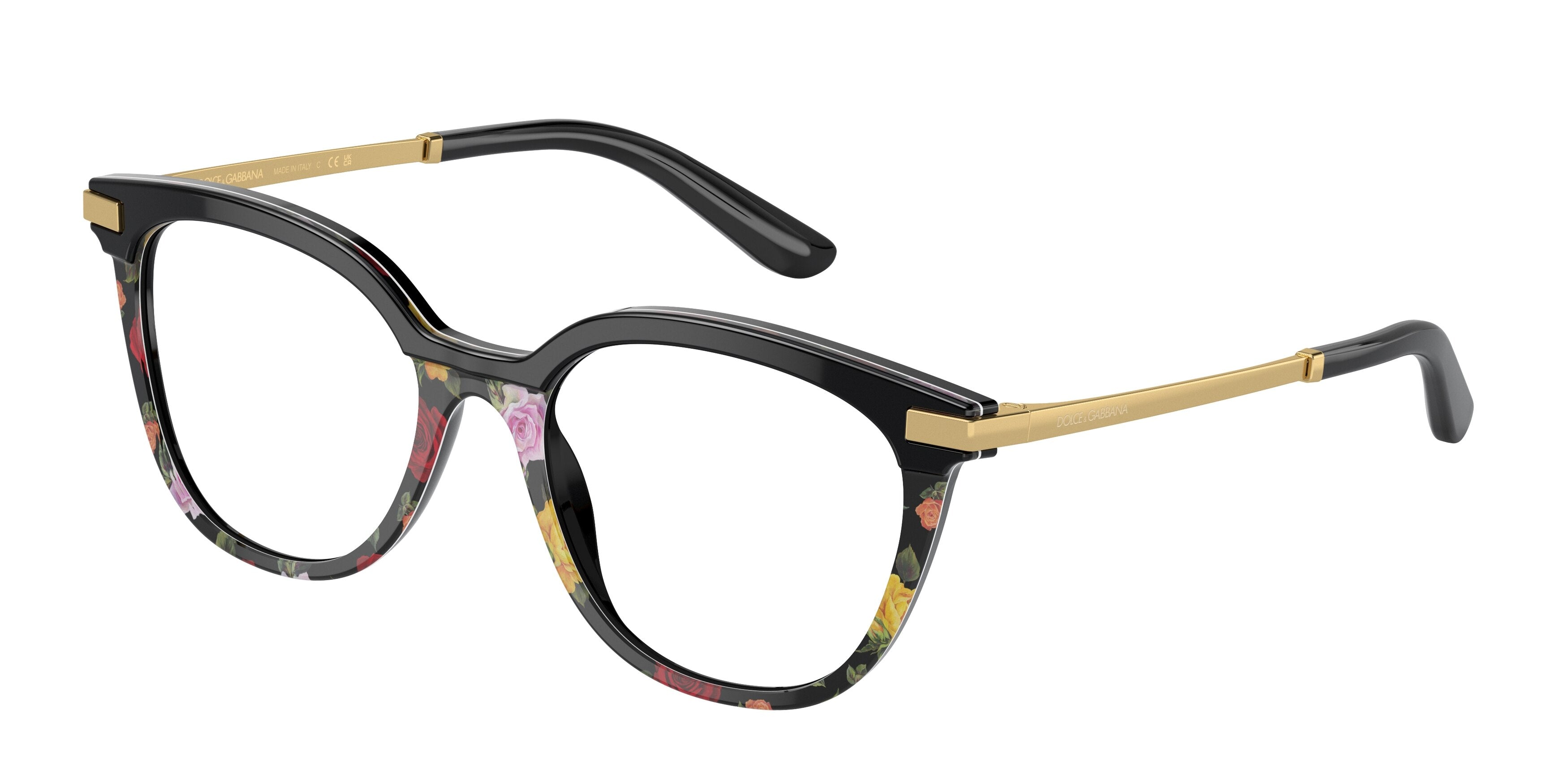 DOLCE & GABBANA DG3346 Phantos Eyeglasses 3400-Black On Winter Flowers Print 52-140-18 - Color Map Black