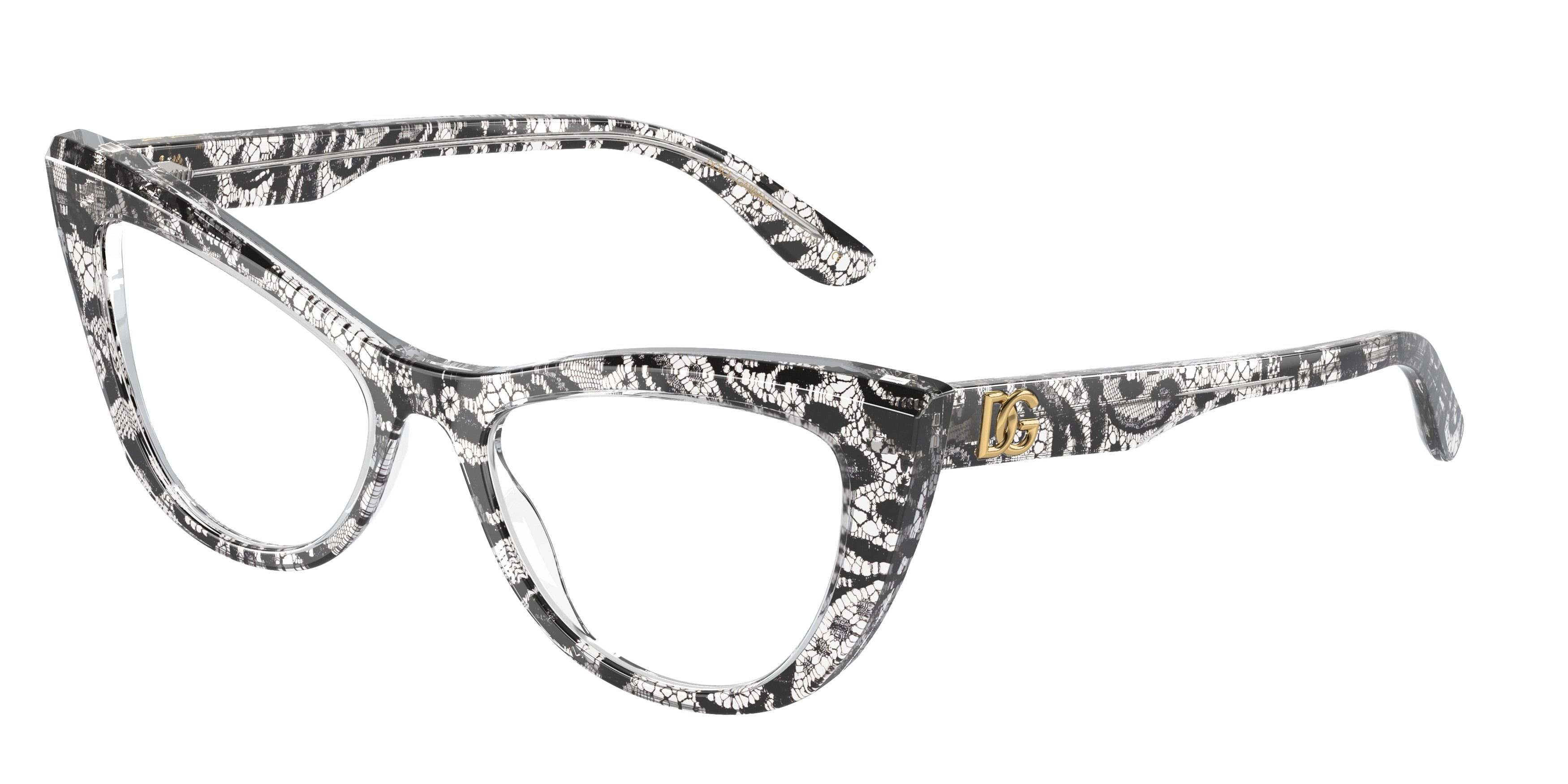 DOLCE & GABBANA DG3354 Cat Eye Eyeglasses 3152-Black Lace 54-145-18 - Color Map Black