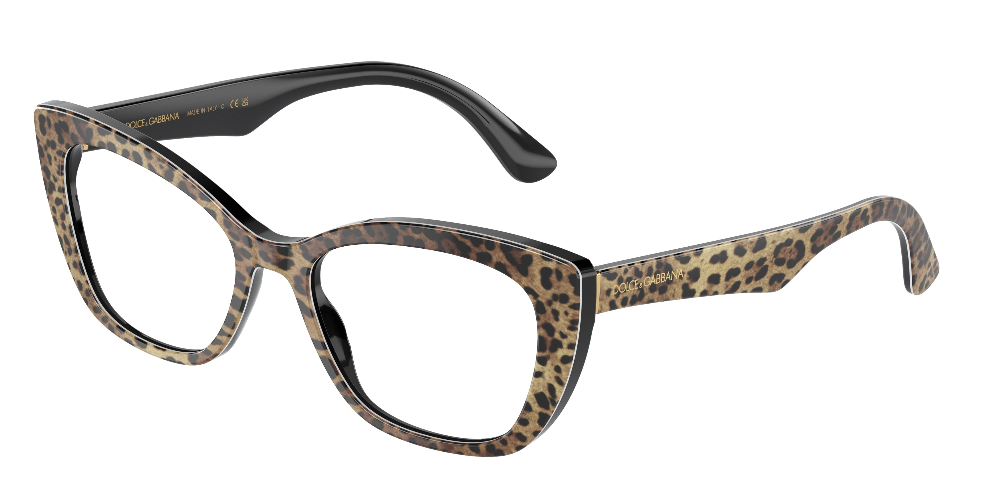 DOLCE & GABBANA DG3360 Cat Eye Eyeglasses 3163-Leo Brown/Black 54-145-18 - Color Map Black