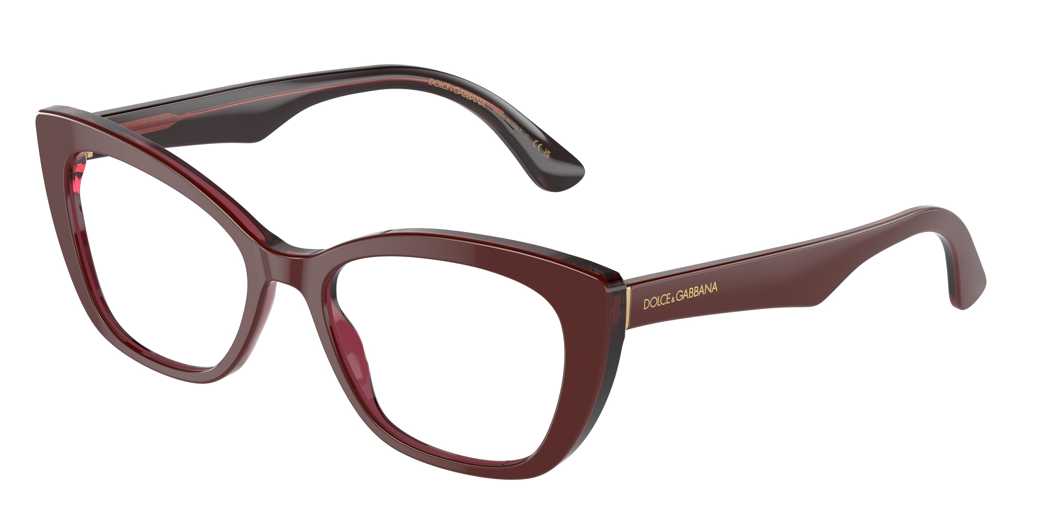 DOLCE & GABBANA DG3360 Cat Eye Eyeglasses 3247-Bordeaux/Transparent Bordeaux 54-145-18 - Color Map Red