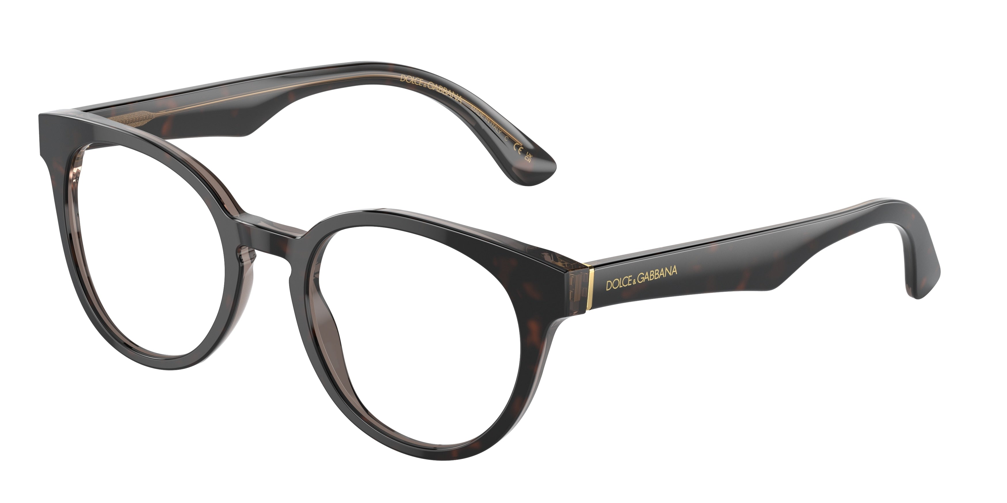 DOLCE & GABBANA DG3361 Round Eyeglasses 3256-Havana/Transparent Brown 50-145-20 - Color Map Brown