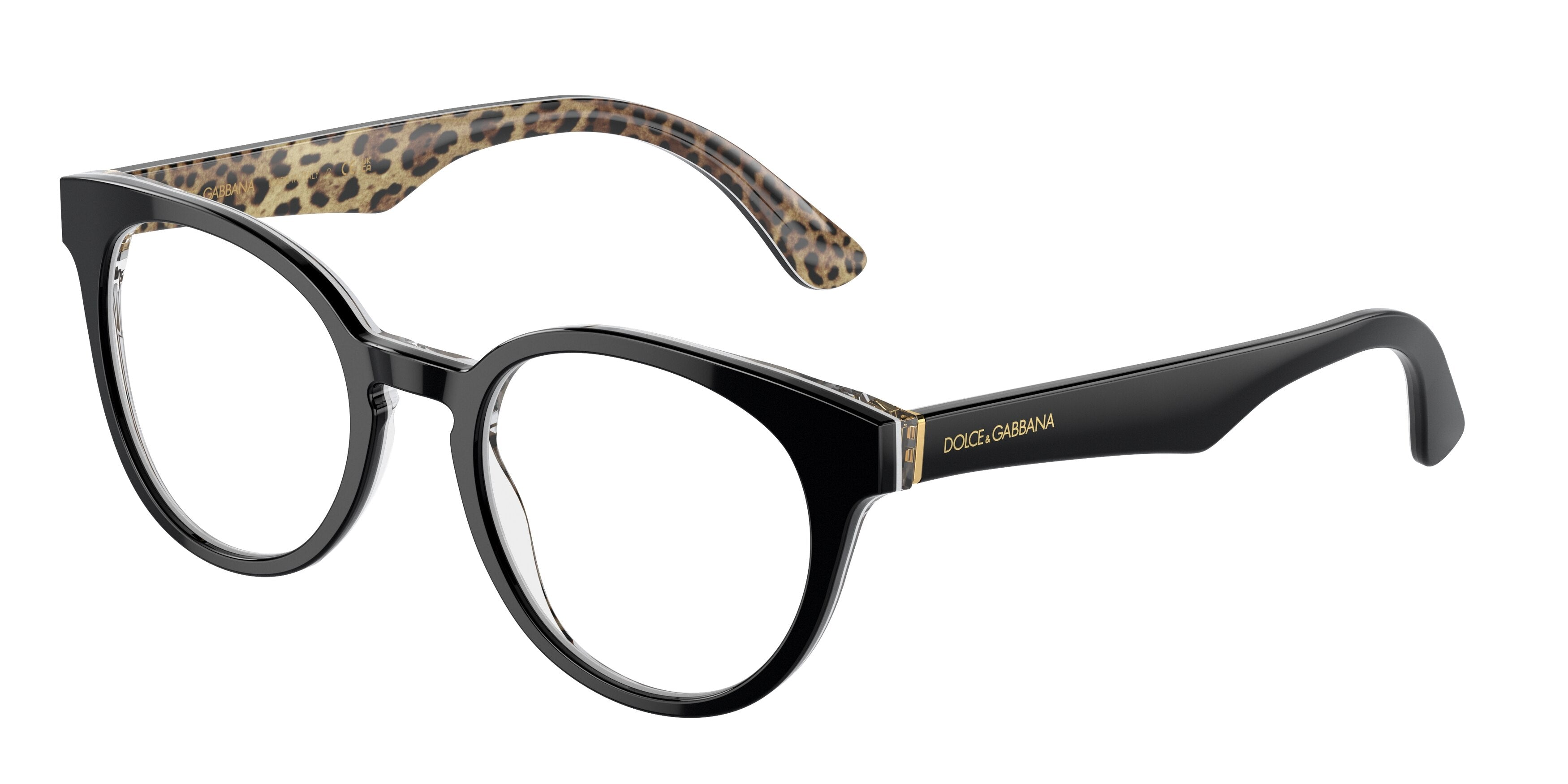 DOLCE & GABBANA DG3361 Round Eyeglasses 3299-Black On Leo Brown 48-145-20 - Color Map Black