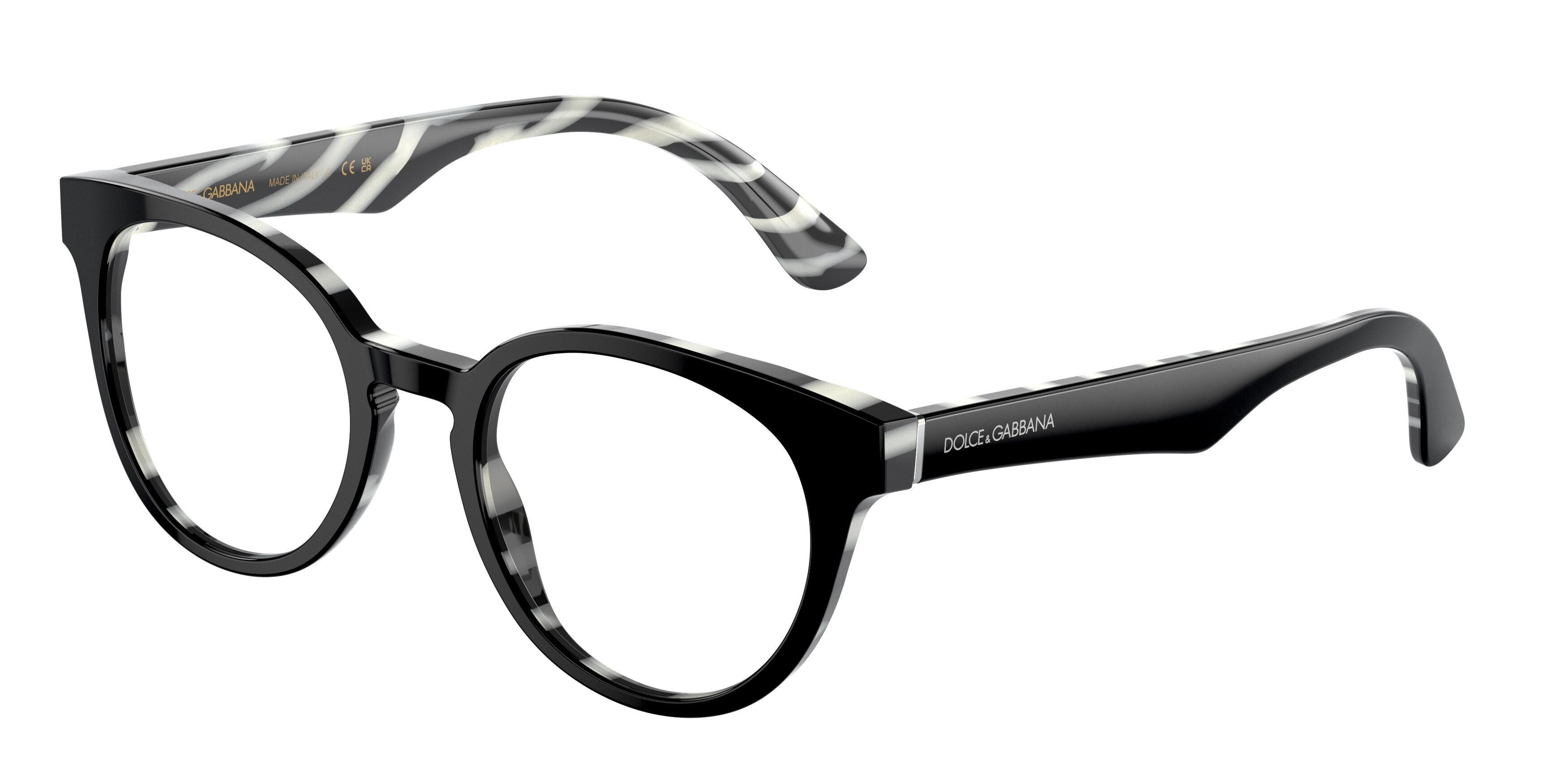 DOLCE & GABBANA DG3361 Round Eyeglasses 3372-Top Black On Zebra 50-145-20 - Color Map Black