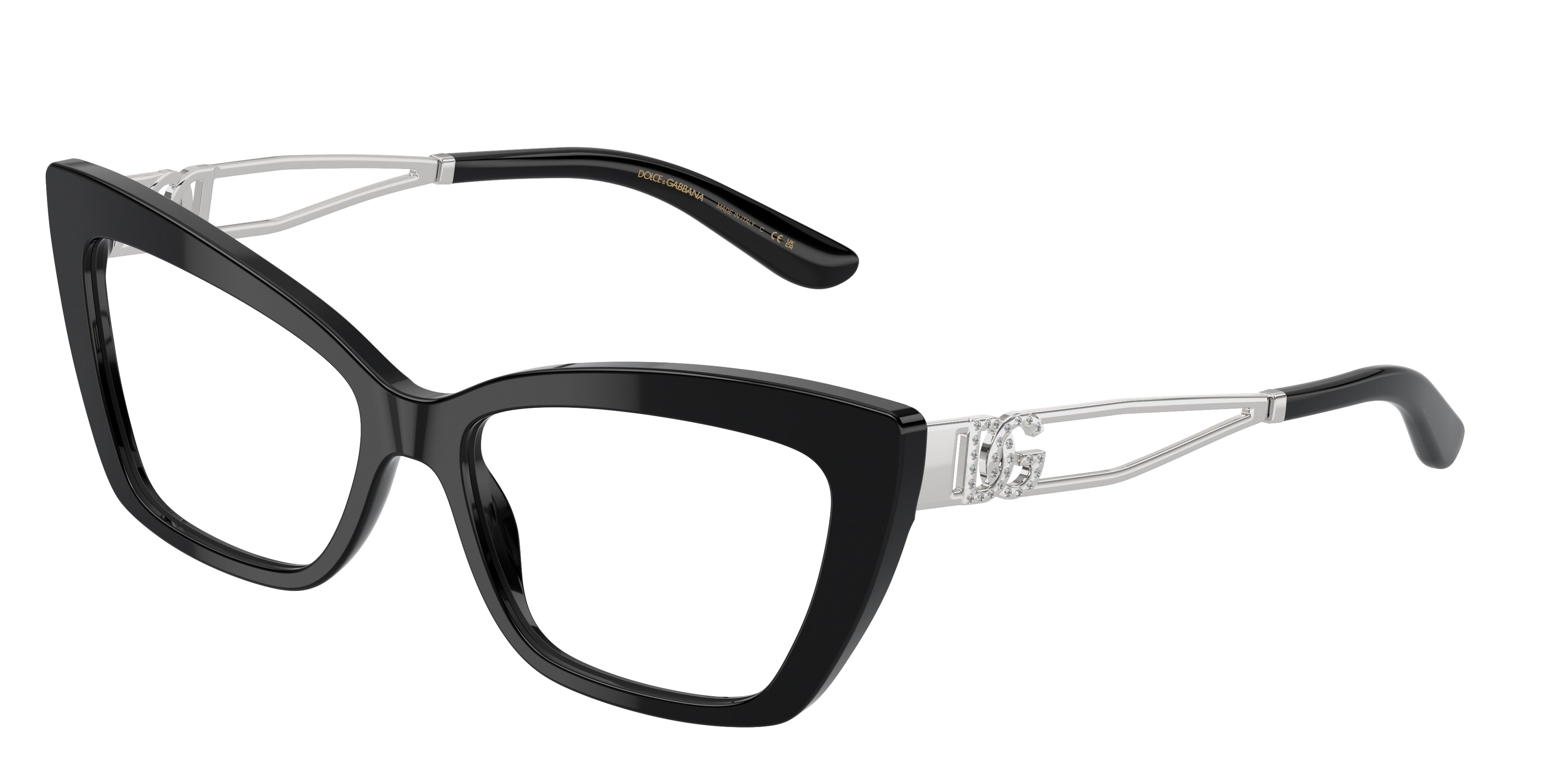 DOLCE & GABBANA DG3375B Cat Eye Eyeglasses 501-Black 55-140-16 - Color Map Black