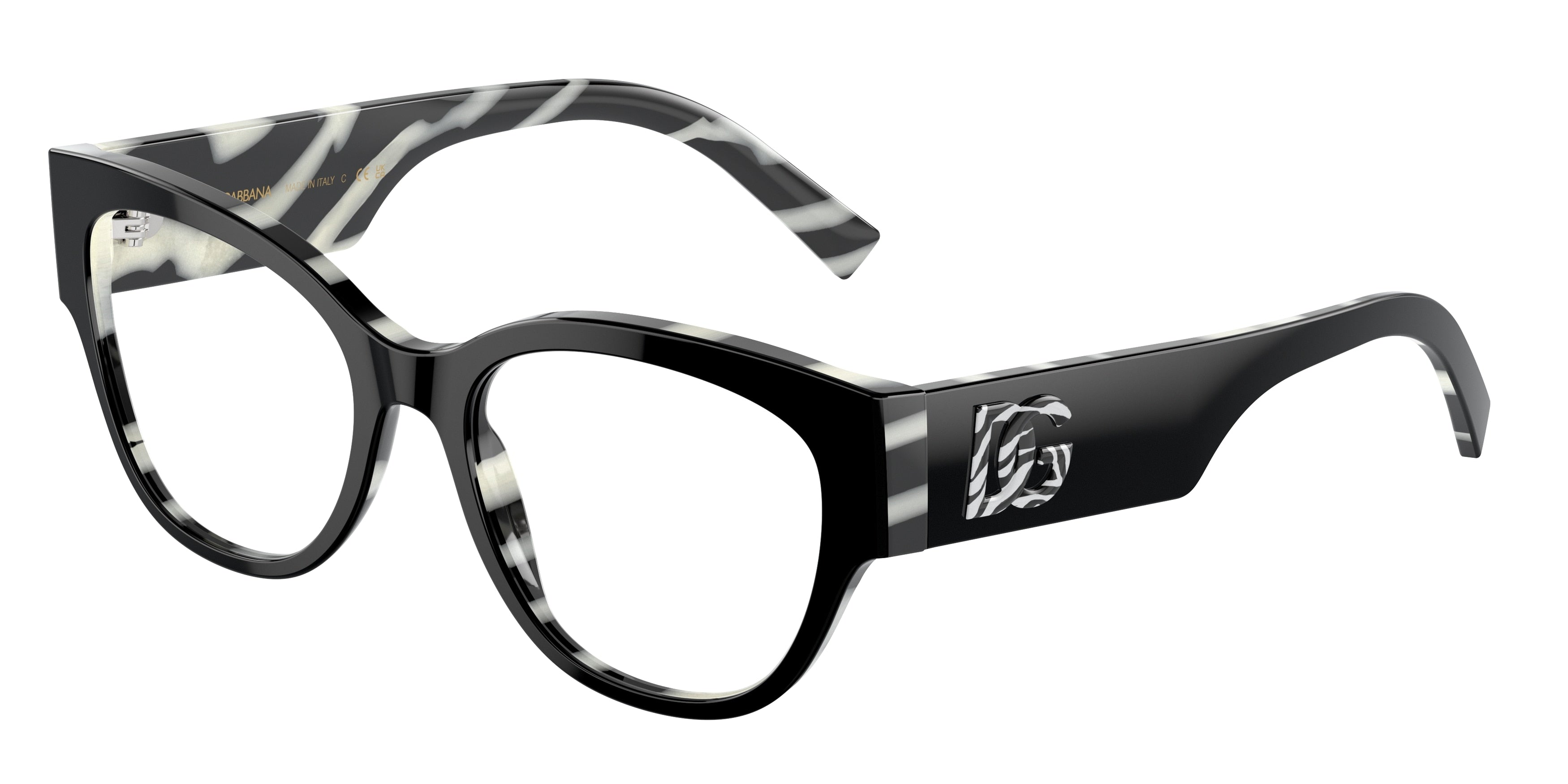 DOLCE & GABBANA DG3377 Butterfly Eyeglasses 3372-Black On Zebra 53-145-18 - Color Map Black