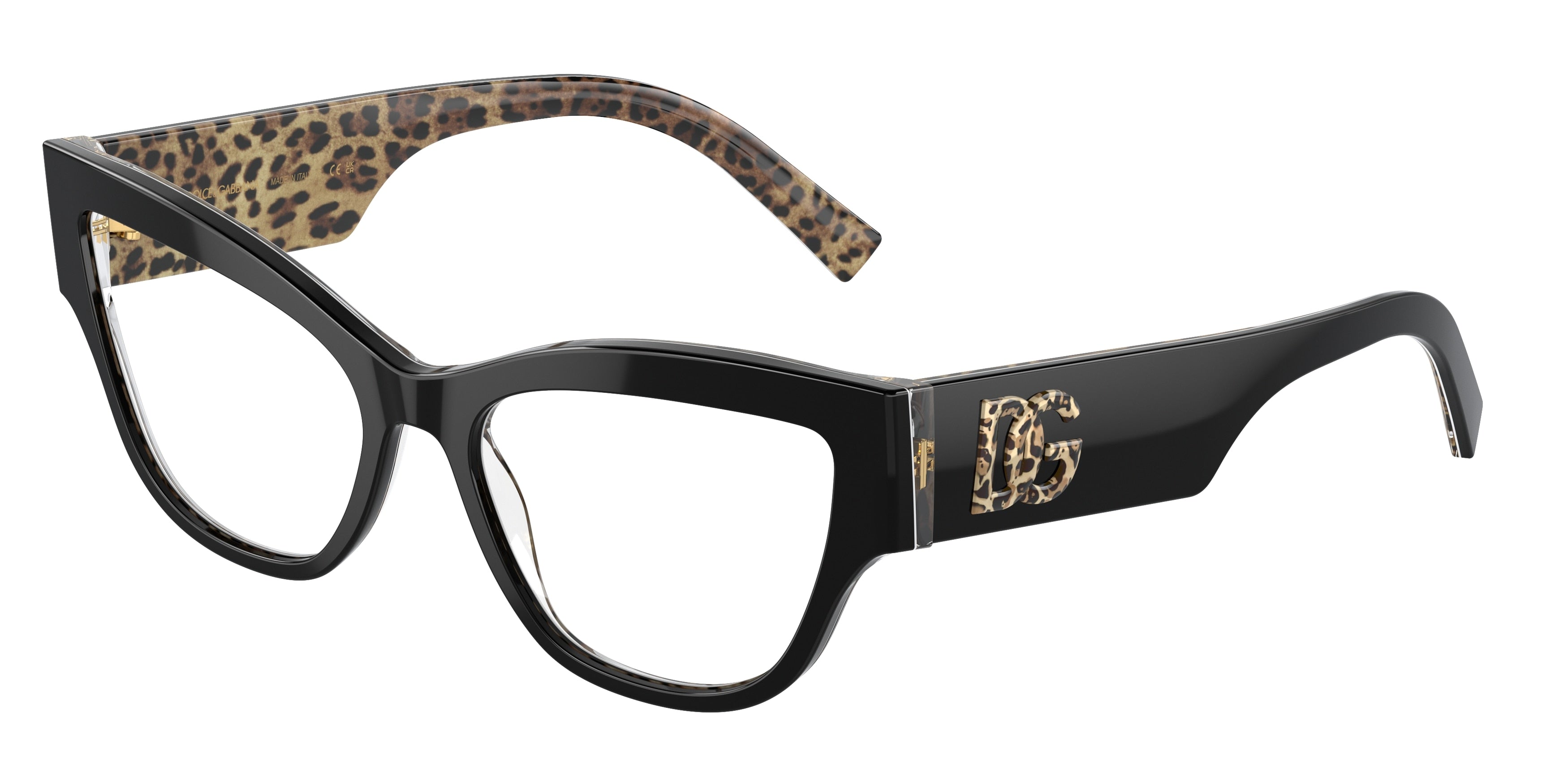 DOLCE & GABBANA DG3378 Cat Eye Eyeglasses 3299-Black On Leo Brown 55-145-17 - Color Map Black