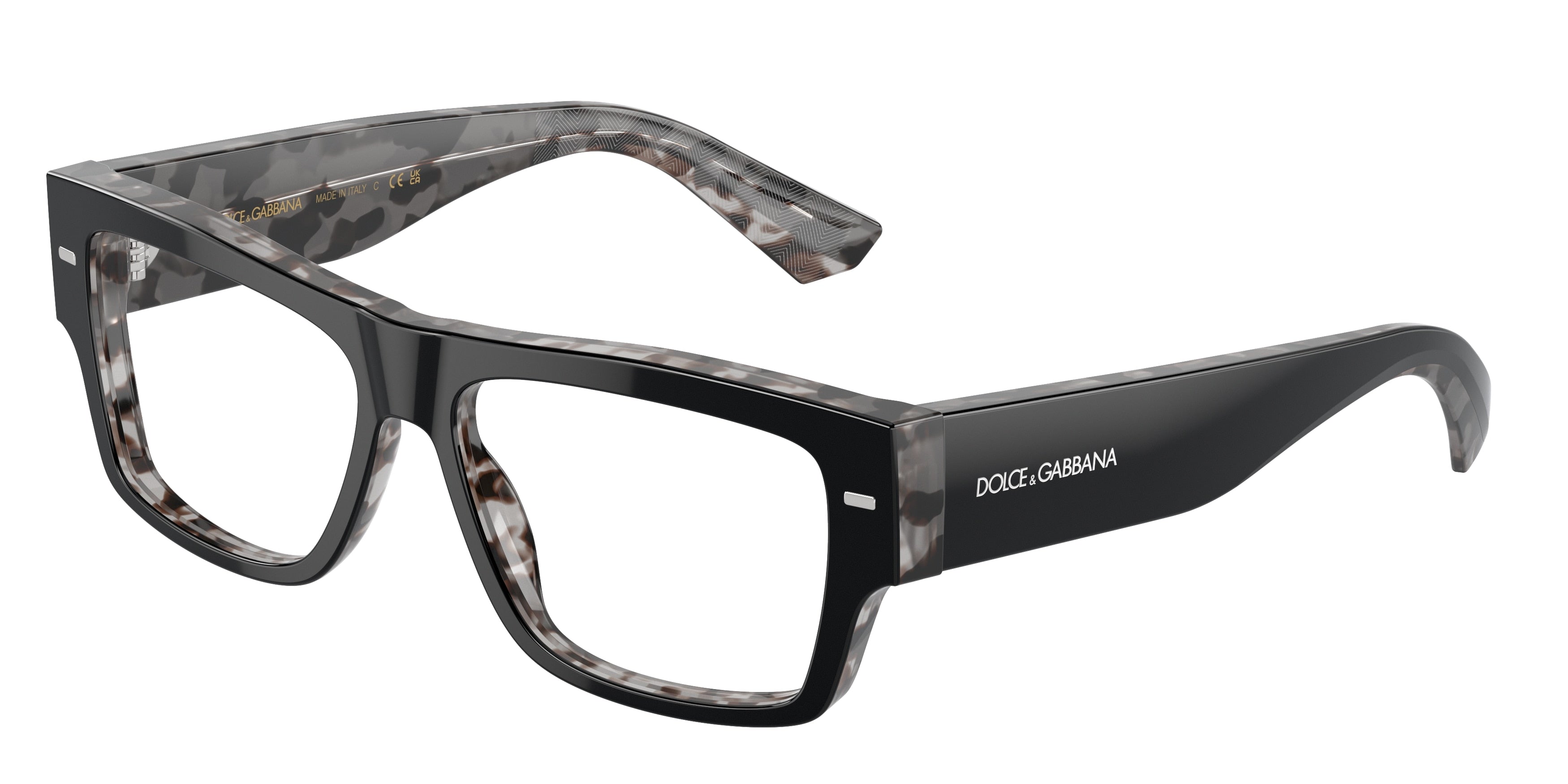 DOLCE & GABBANA DG3379 Rectangle Eyeglasses  3403-Black On Grey Havana 57-145-15 - Color Map Black