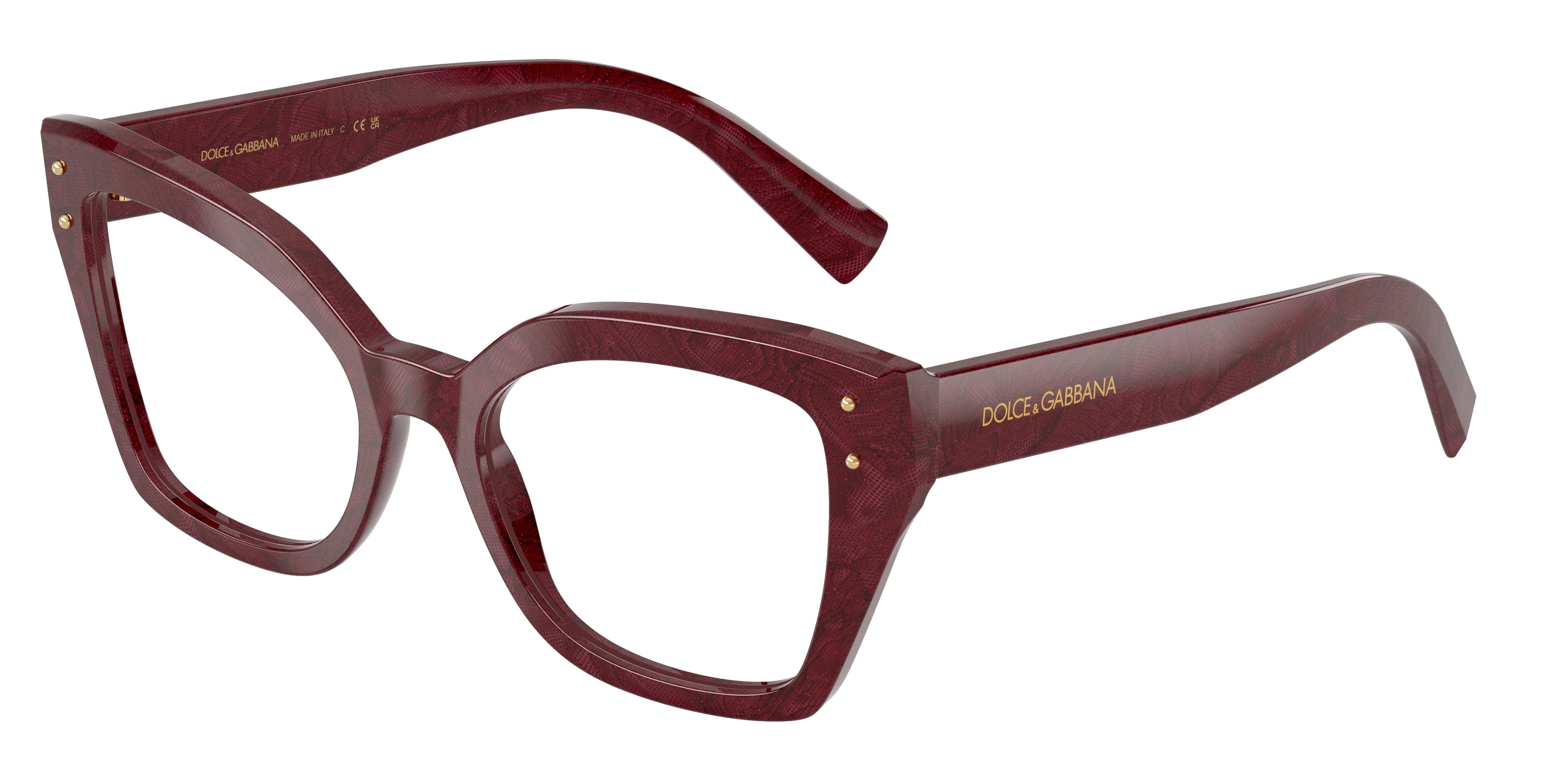 DOLCE & GABBANA DG3386 Butterfly Eyeglasses 3442-Bordeaux Lace 53-145-19 - Color Map Multicolor