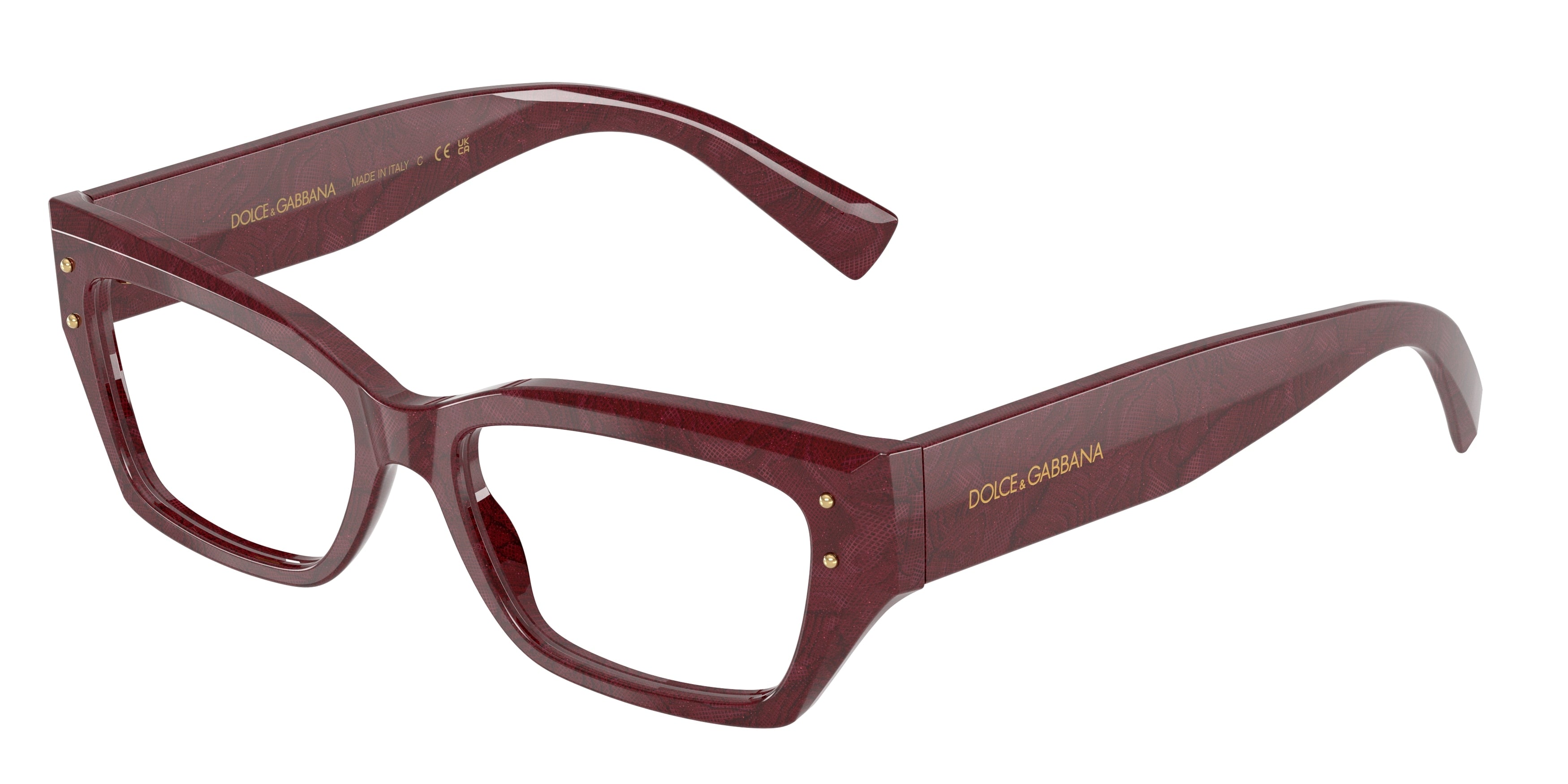 DOLCE & GABBANA DG3387 Rectangle Eyeglasses 3442-Bordeaux Lace 53-145-16 - Color Map Multicolor