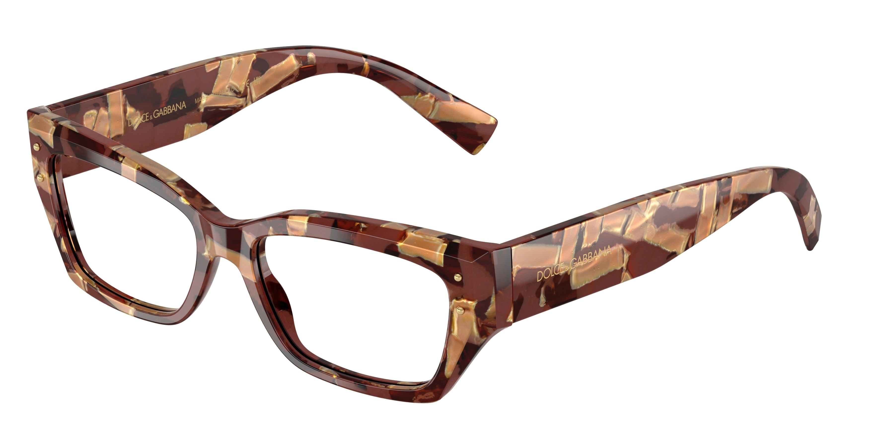 DOLCE & GABBANA DG3387 Rectangle Eyeglasses 3462-Pearl Havana Brown 53-145-16 - Color Map Brown