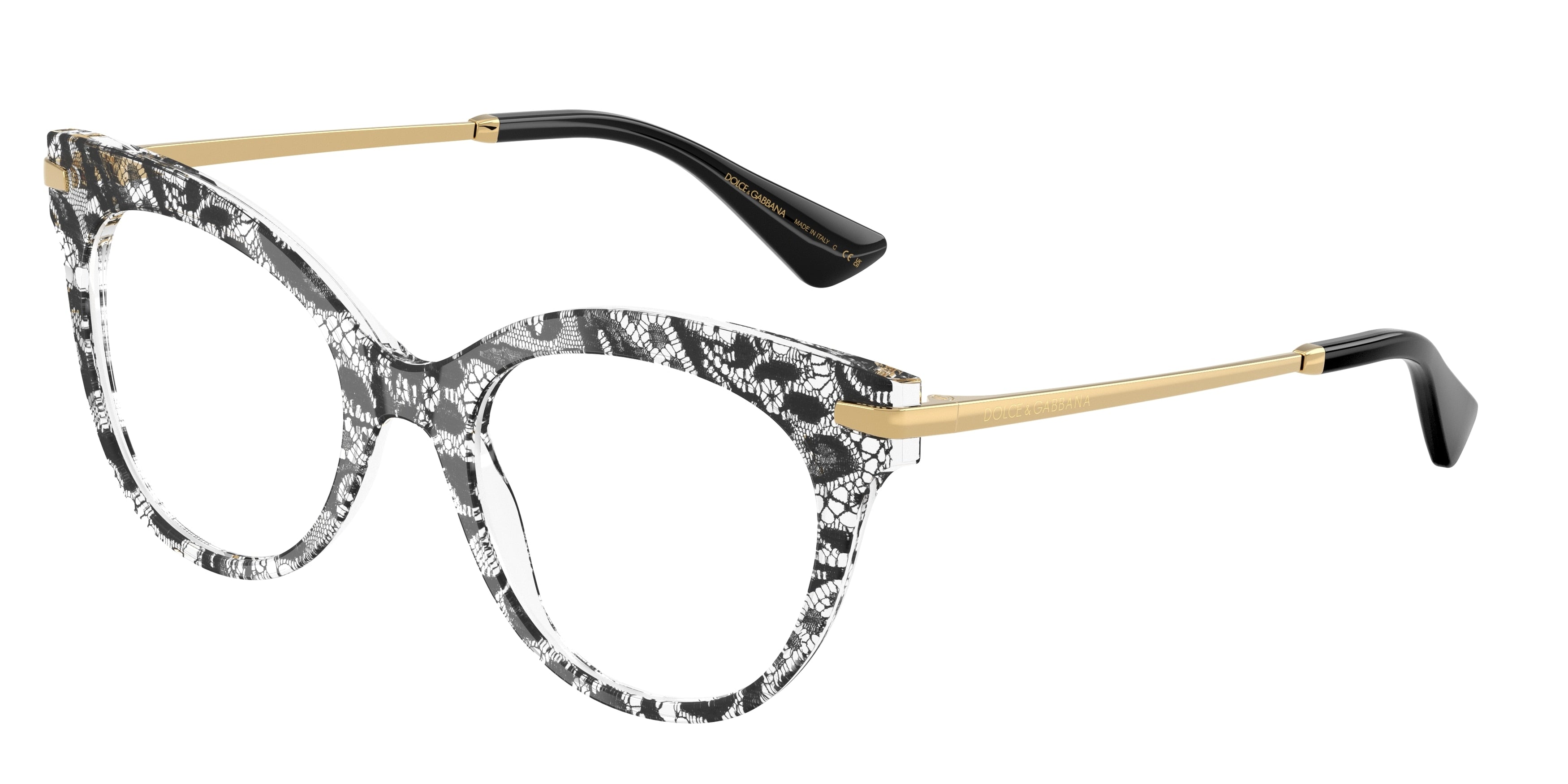 DOLCE & GABBANA DG3392 Butterfly Eyeglasses 3287-Black Lace 52-145-20 - Color Map Black