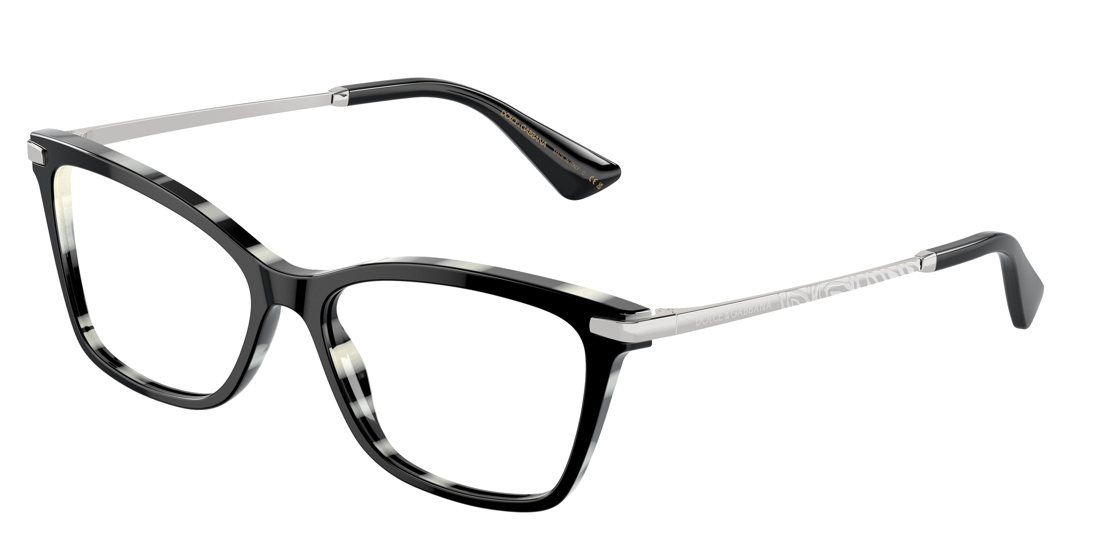 DOLCE & GABBANA DG3393 Rectangle Eyeglasses 3372-Black On Zebra 54-145-16 - Color Map Black