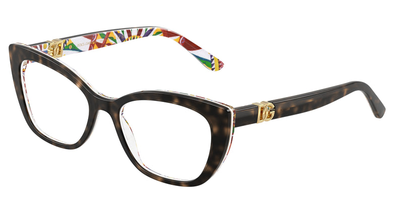 DOLCE & GABBANA DG3398 Cat Eye Eyeglasses 3217-Havana On White Barrow 54-145-18 - Color Map Tortoise