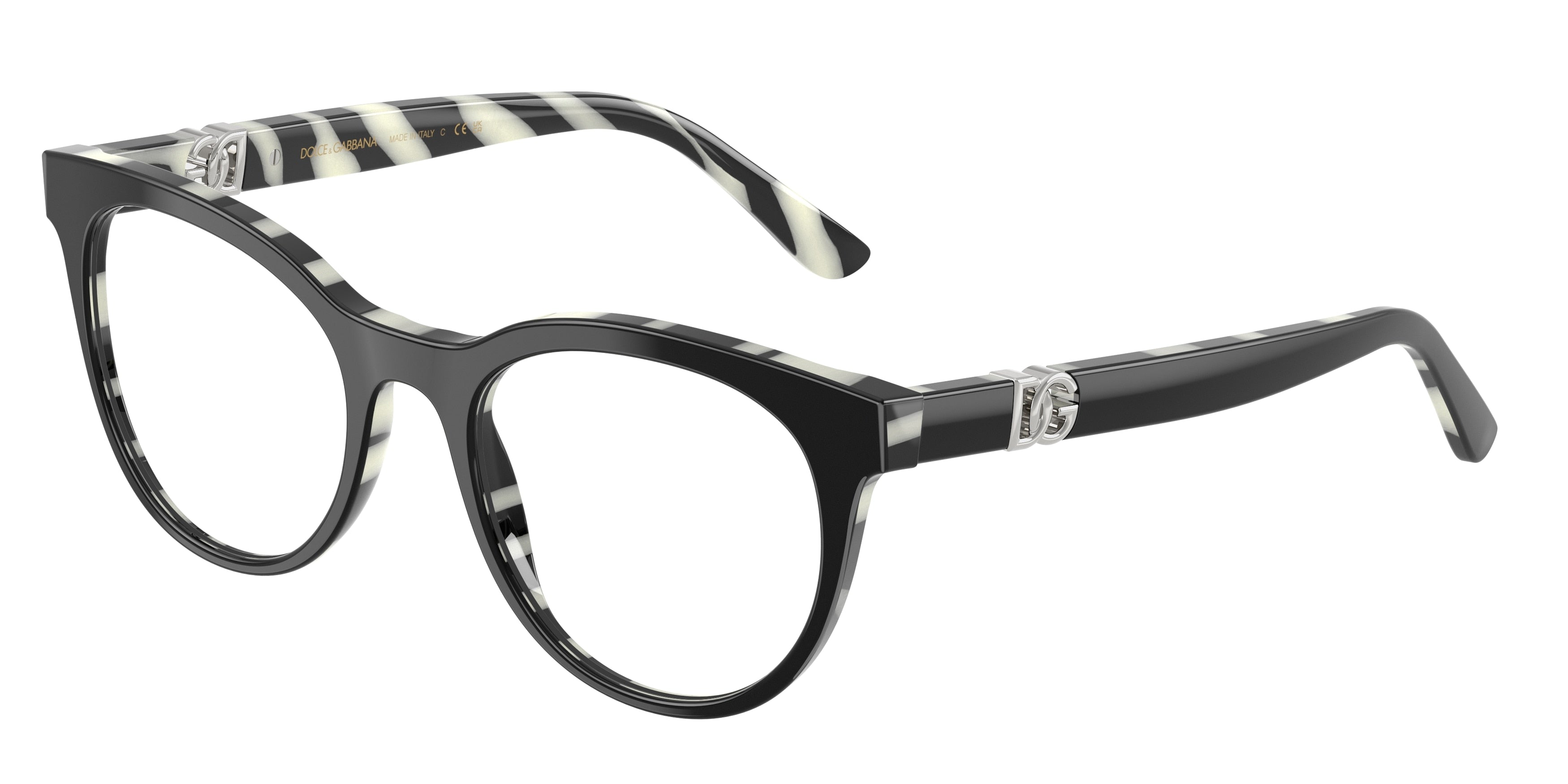 DOLCE & GABBANA DG3399 Phantos Eyeglasses  3372-Black On Zebra 52-145-20 - Color Map Black