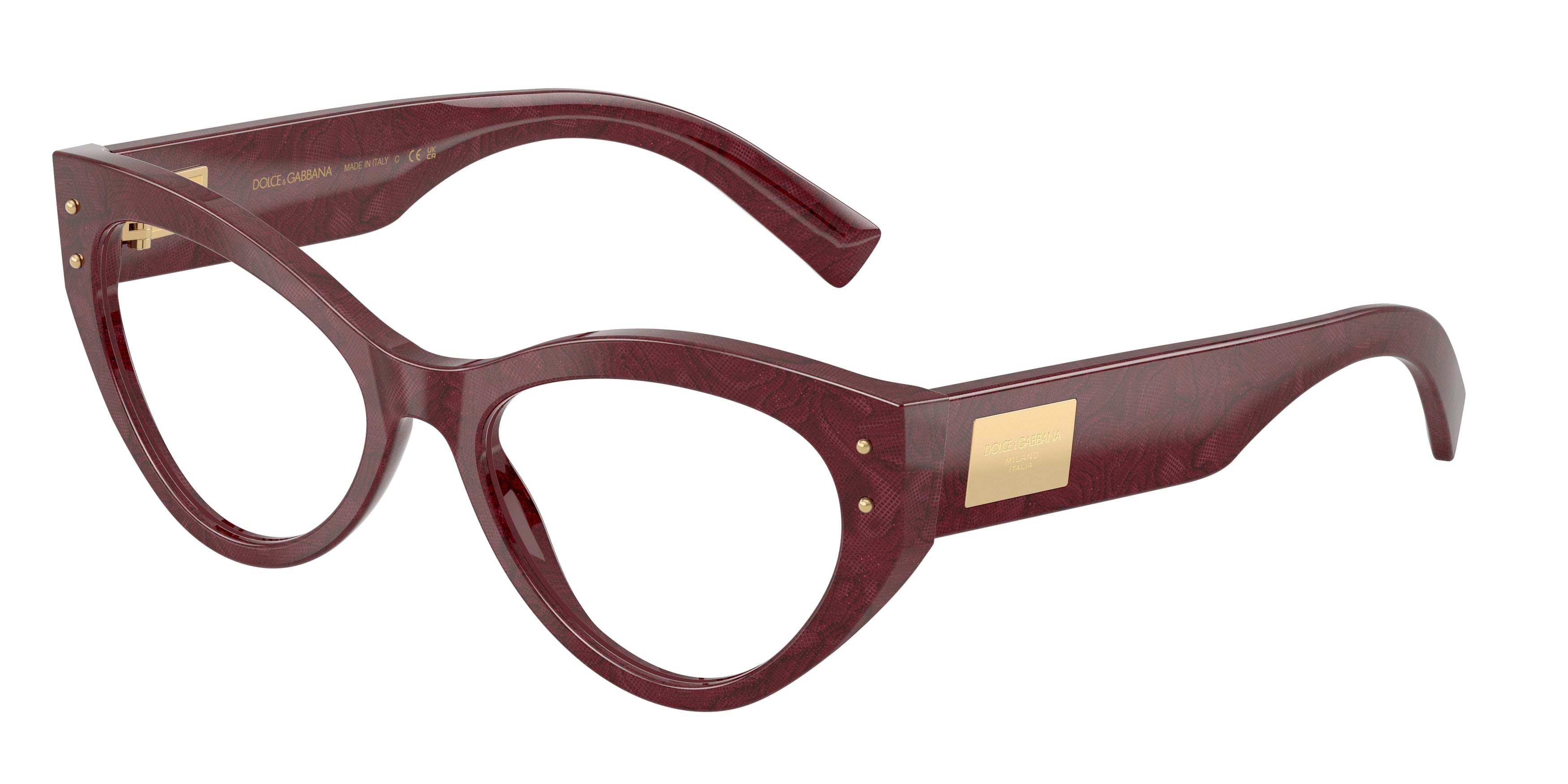 DOLCE & GABBANA DG3403 Cat Eye Eyeglasses 3442-Bordeaux Lace 54-140-18 - Color Map Multicolor