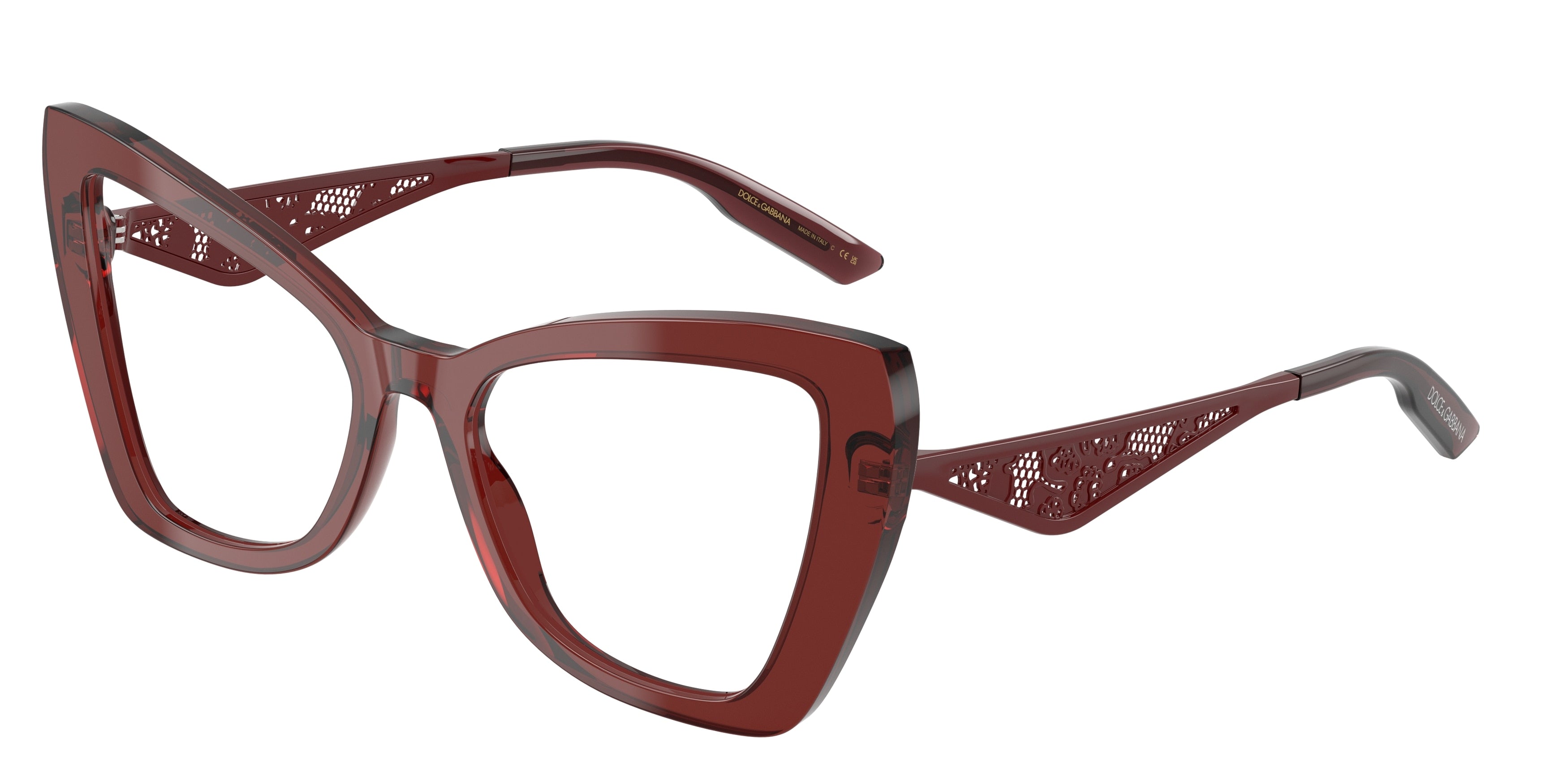DOLCE & GABBANA DG3409 Cat Eye Eyeglasses 3045-Transparent Bordeaux 53-145-18 - Color Map Red