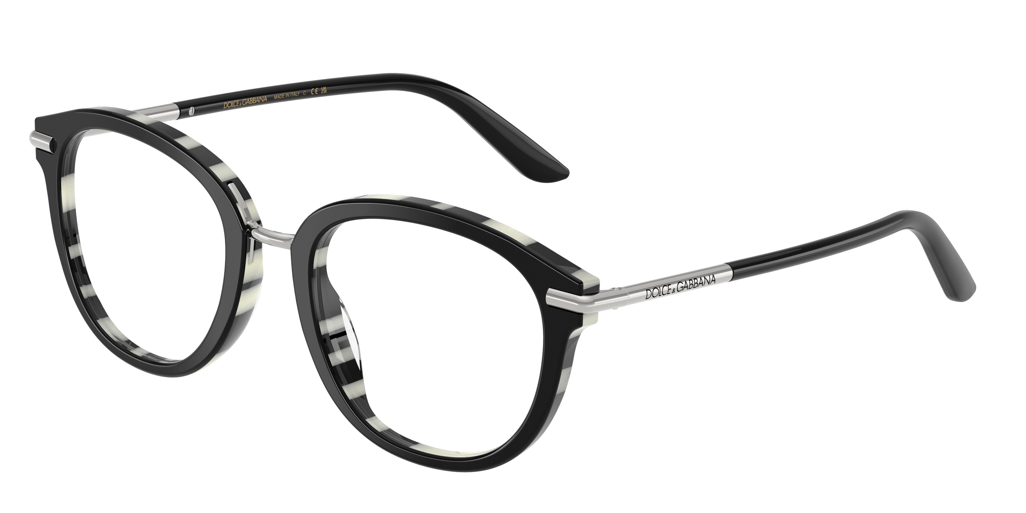DOLCE & GABBANA DG3410 Phantos Eyeglasses 3372-Top Black On Zebra 52-145-21 - Color Map Black