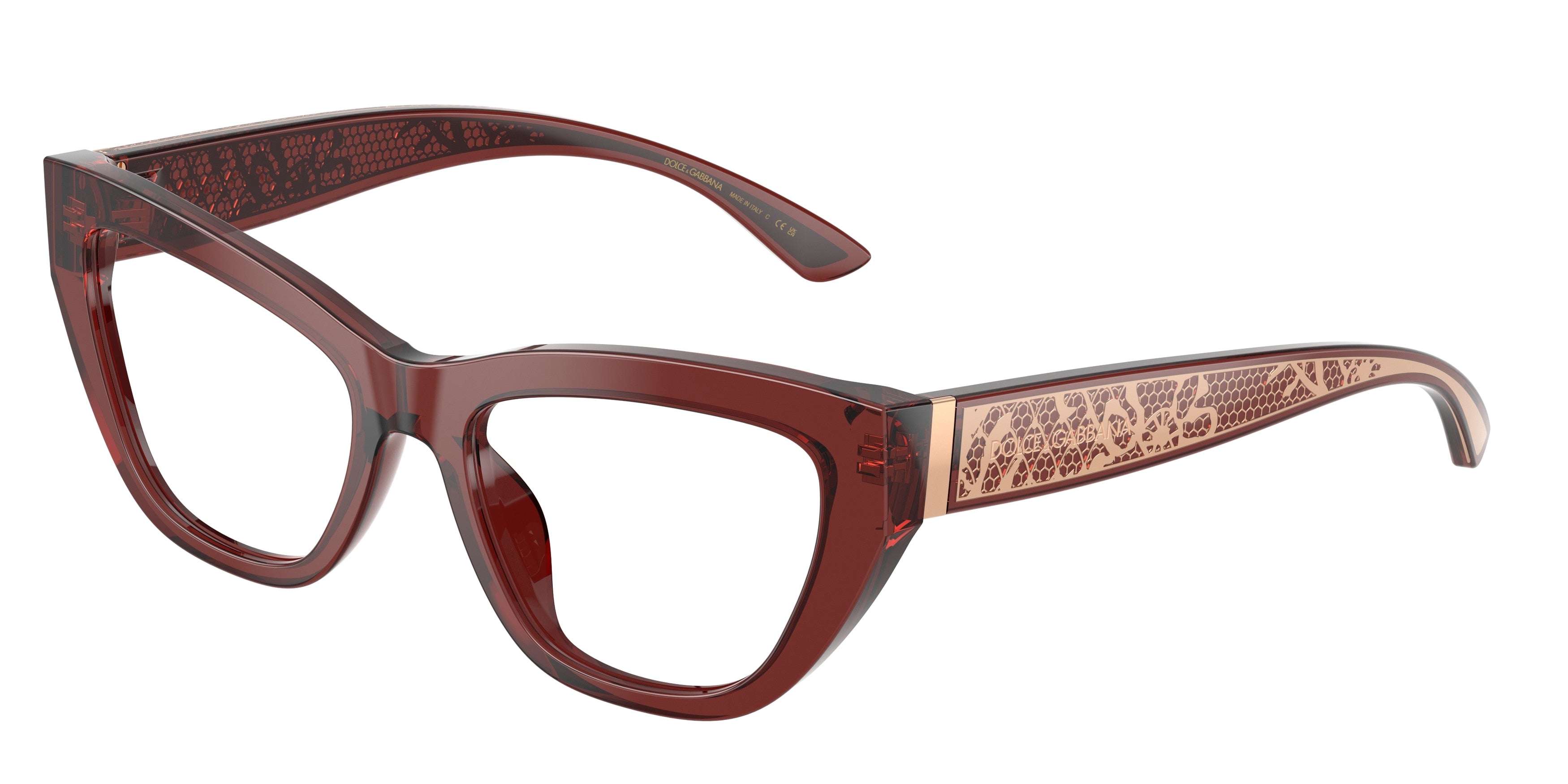 DOLCE & GABBANA DG3412 Cat Eye Eyeglasses 3045-Transparent Bordeaux 53-145-18 - Color Map Red