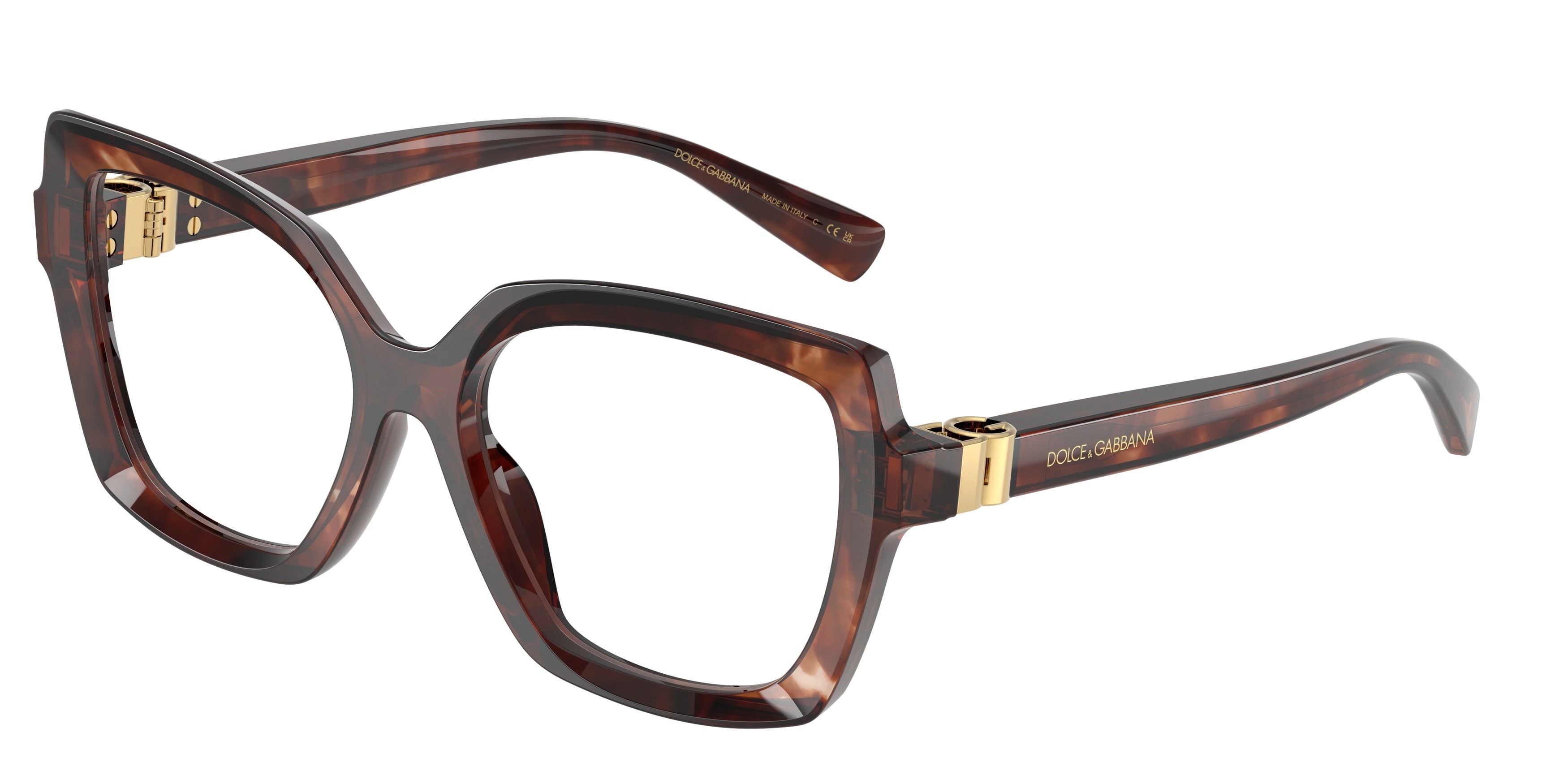 DOLCE & GABBANA DG3413 Butterfly Eyeglasses 3222-Dark Red Havana 55-140-17 - Color Map Red
