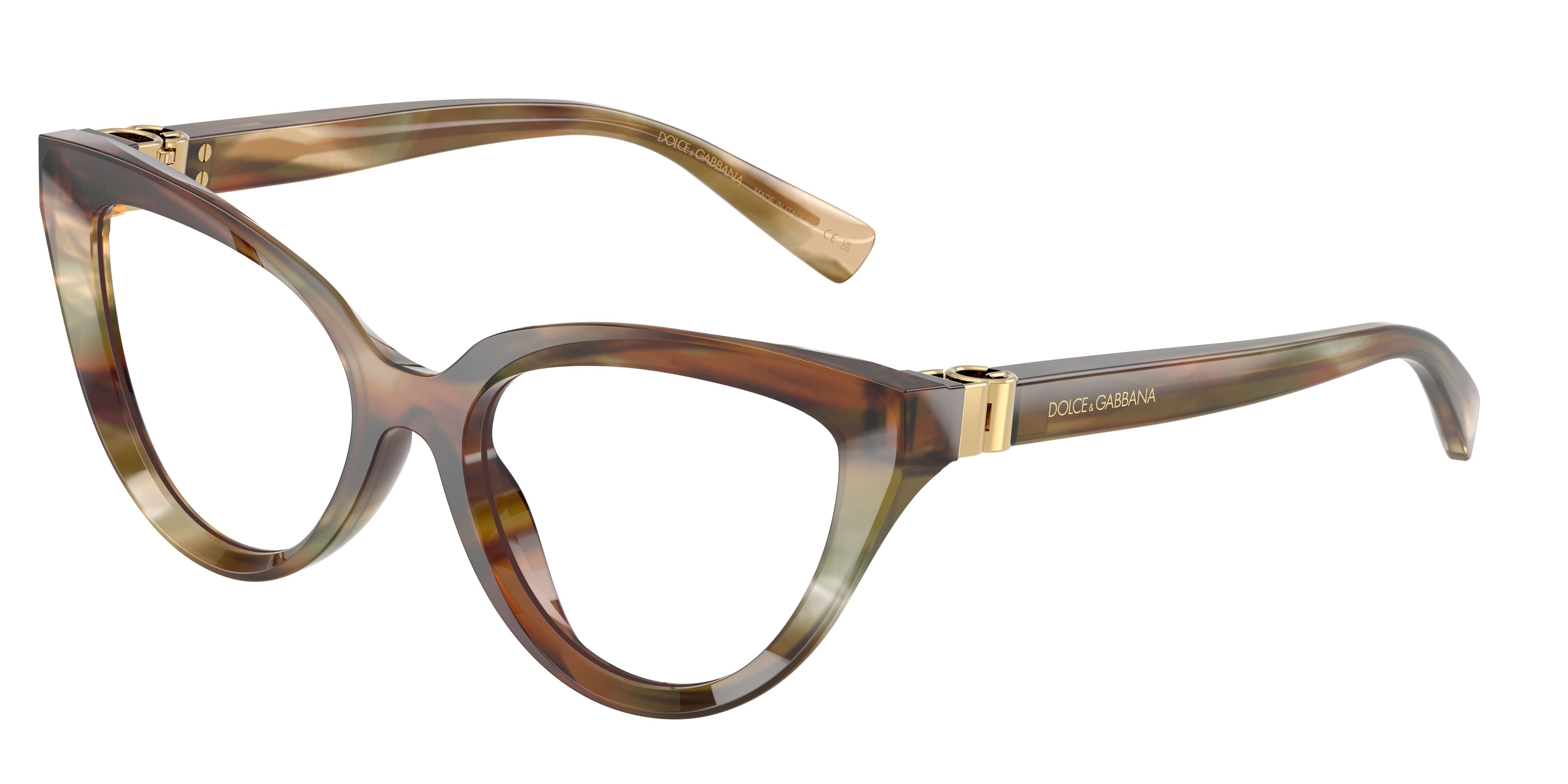 DOLCE & GABBANA DG3414 Cat Eye Eyeglasses 3446-Striped Ochre 54-140-18 - Color Map Brown