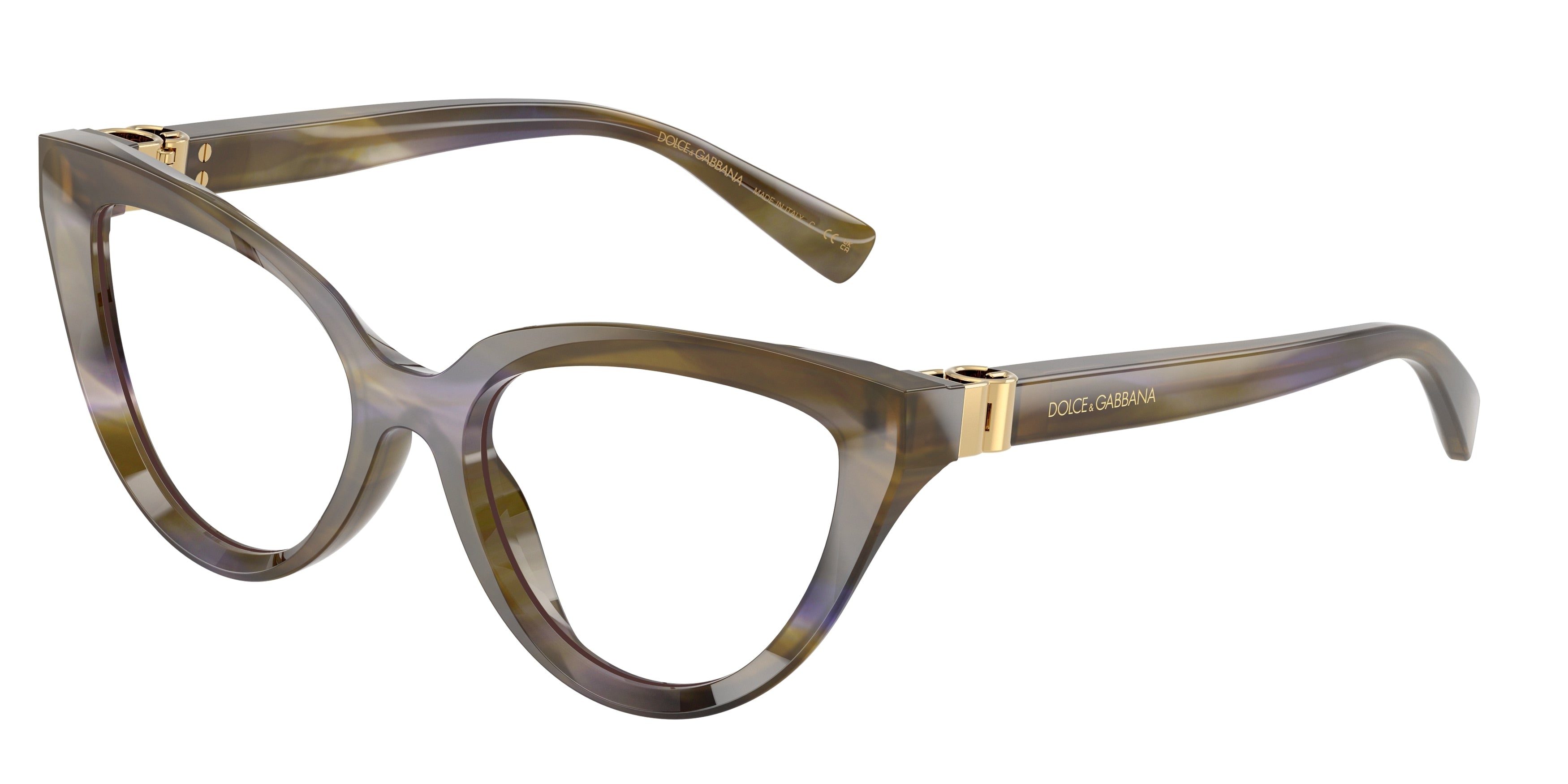 DOLCE & GABBANA DG3414 Cat Eye Eyeglasses 3447-Striped Olive 54-140-18 - Color Map Green