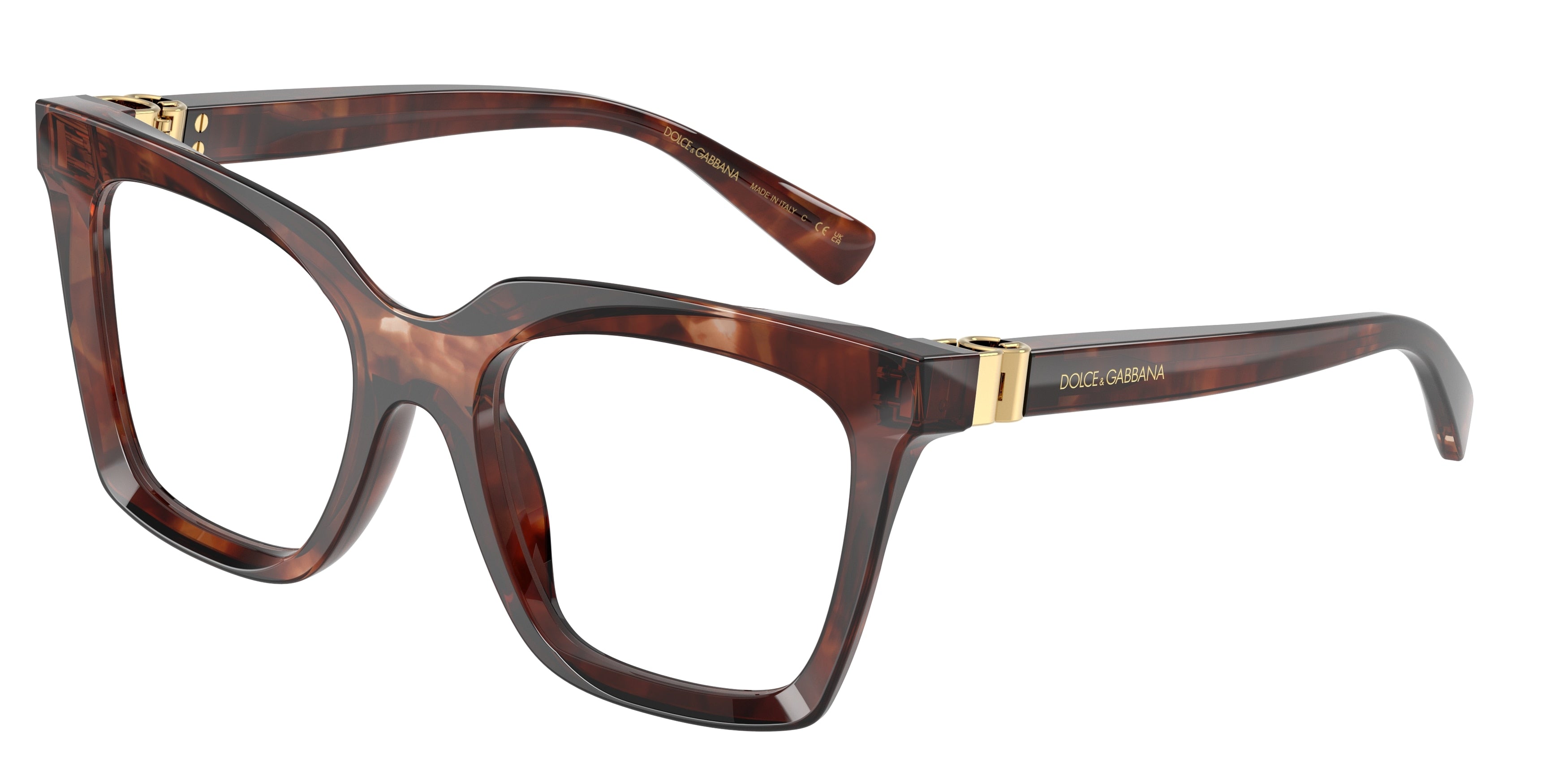DOLCE & GABBANA DG3417 Square Eyeglasses 3222-Dark Red Havana 54-140-20 - Color Map Red