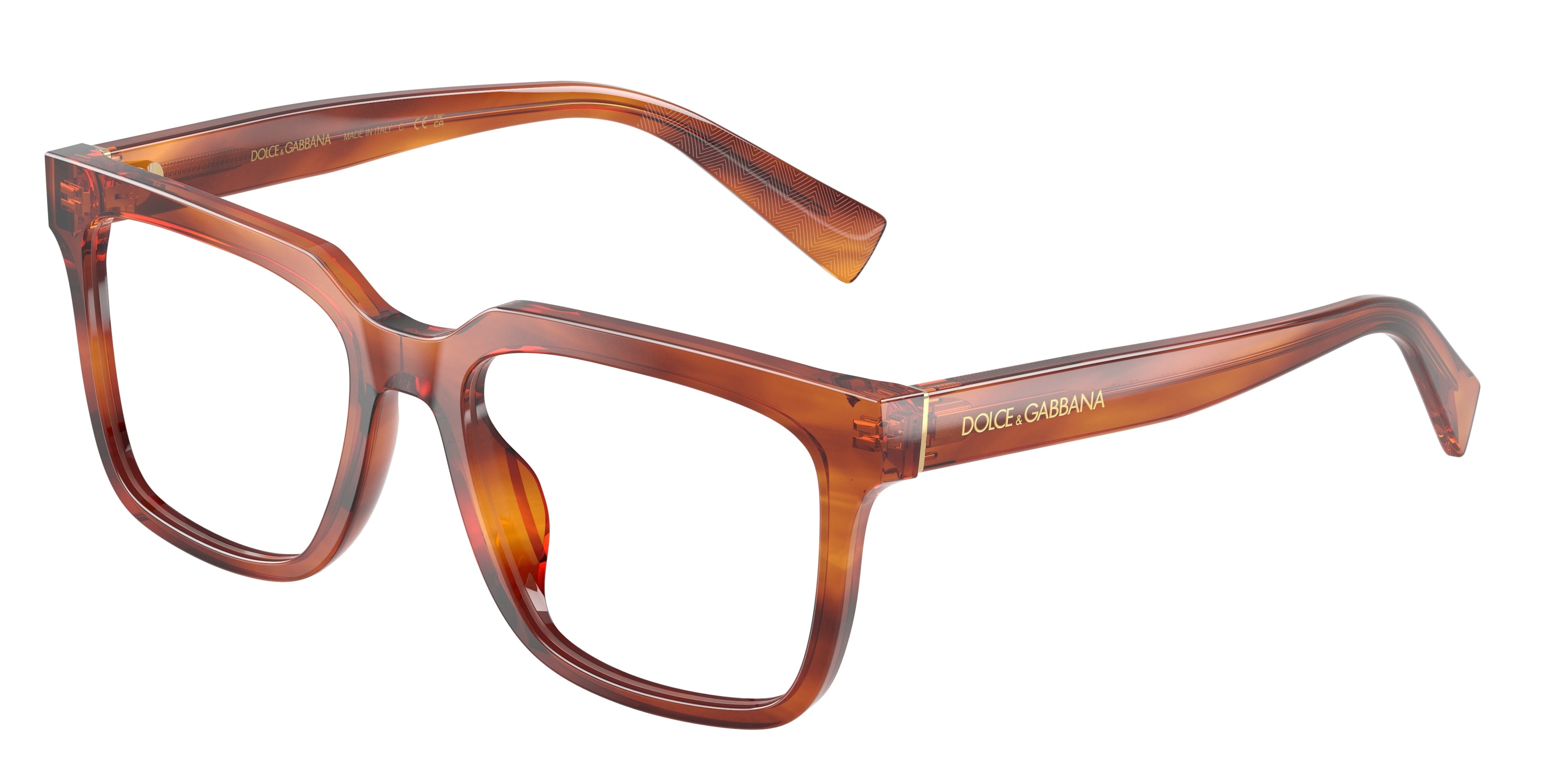 DOLCE & GABBANA DG3422 Square Eyeglasses 3221-Striped Ginger 53-145-18 - Color Map Brown