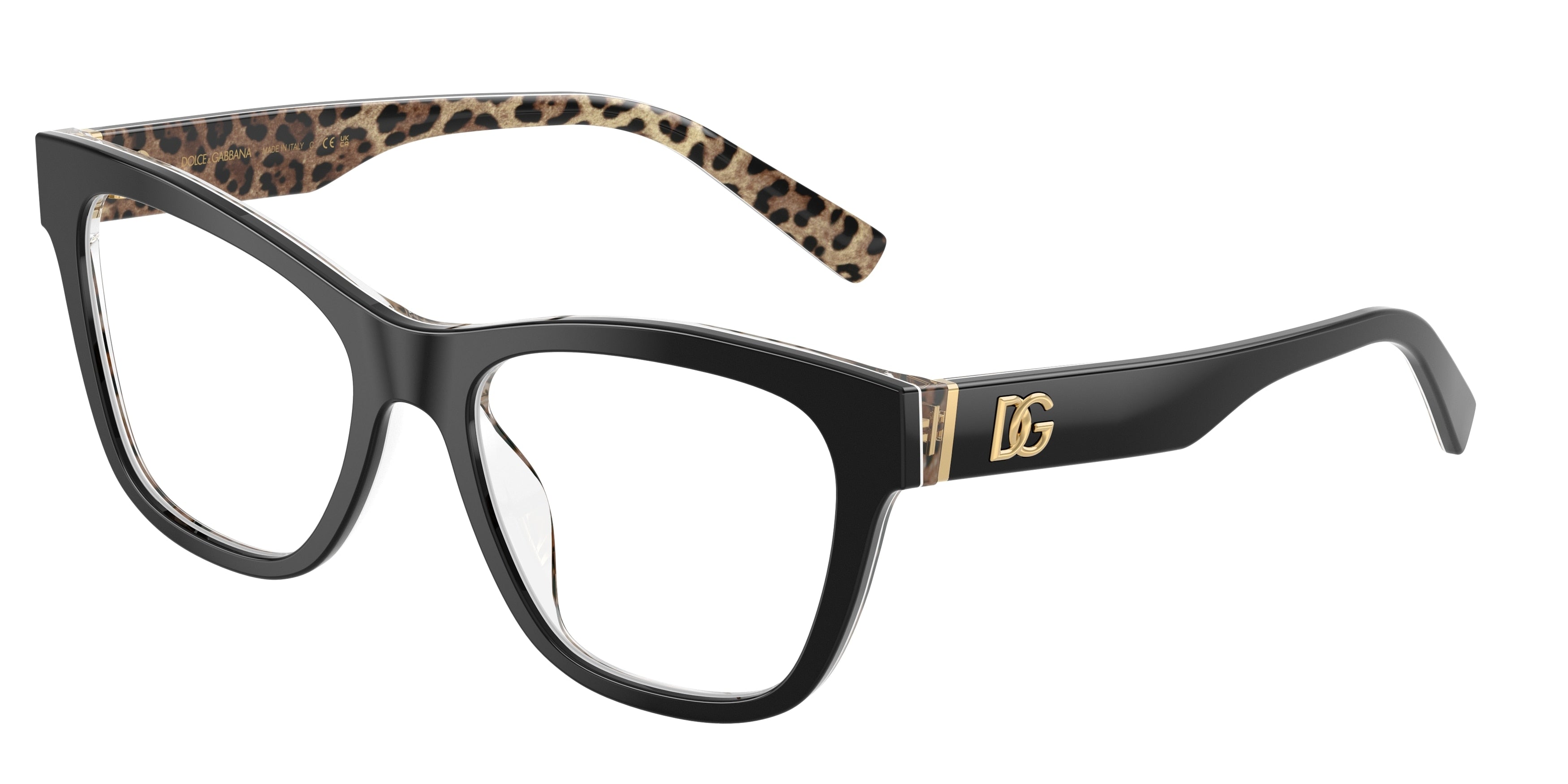 DOLCE & GABBANA DG3430 Square Eyeglasses  3299-Black On Leo Brown 55-145-18 - Color Map Black
