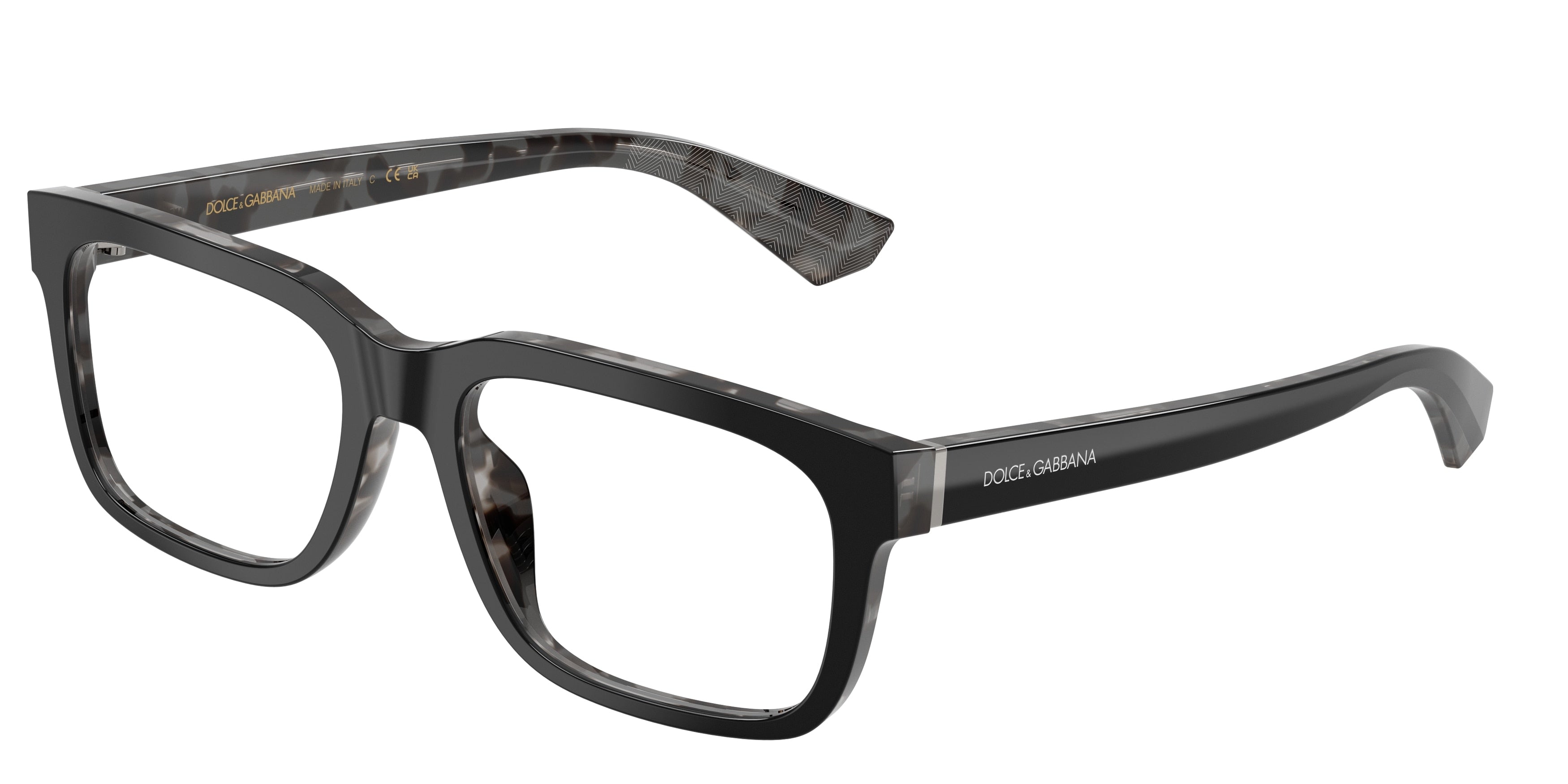 DOLCE & GABBANA DG3432 Rectangle Eyeglasses  3403-Black On Grey Havana 56-145-18 - Color Map Black