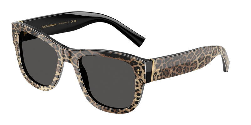 DOLCE & GABBANA DG4338 Square Sunglasses 316387-Top Leo On Black 52-140-20 - Color Map Black