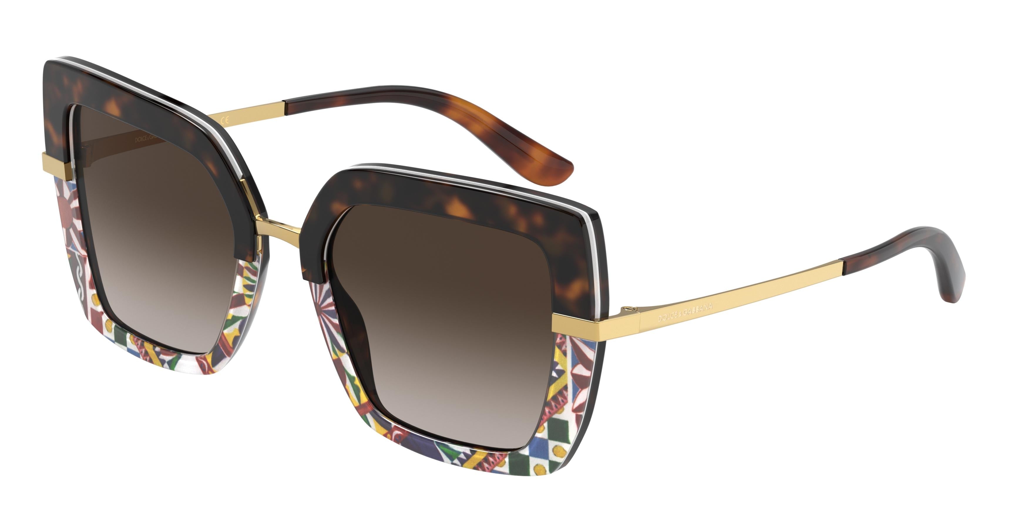 DOLCE & GABBANA DG4373F Square Sunglasses 327813-Havana/Print Carretto 52-140-21 - Color Map Brown