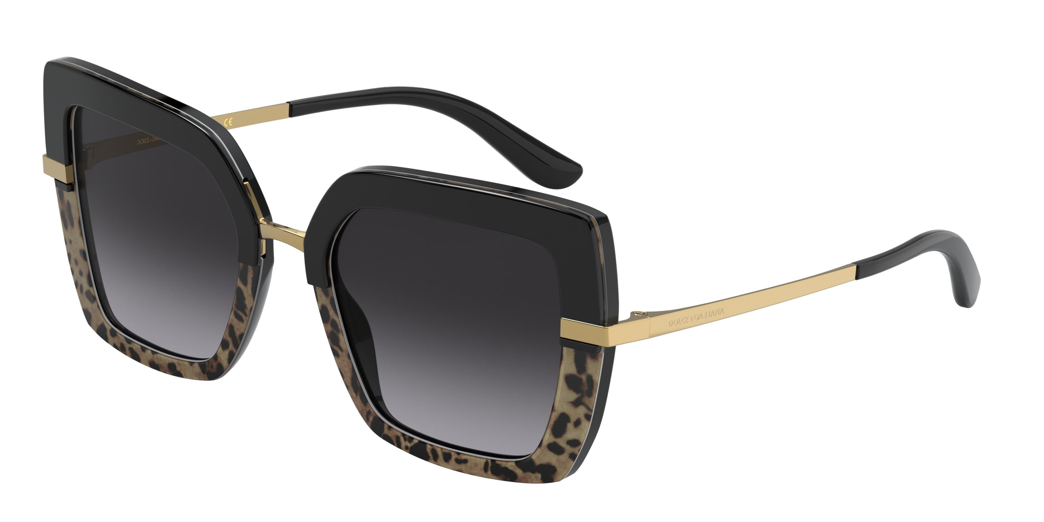 DOLCE & GABBANA DG4373 Square Sunglasses 32448G-Top Black On Print Leo/Black 52-140-21 - Color Map Black