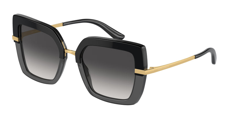 DOLCE & GABBANA DG4373 Square Sunglasses 32468G-Black On Transparent Black 52-140-21 - Color Map Black