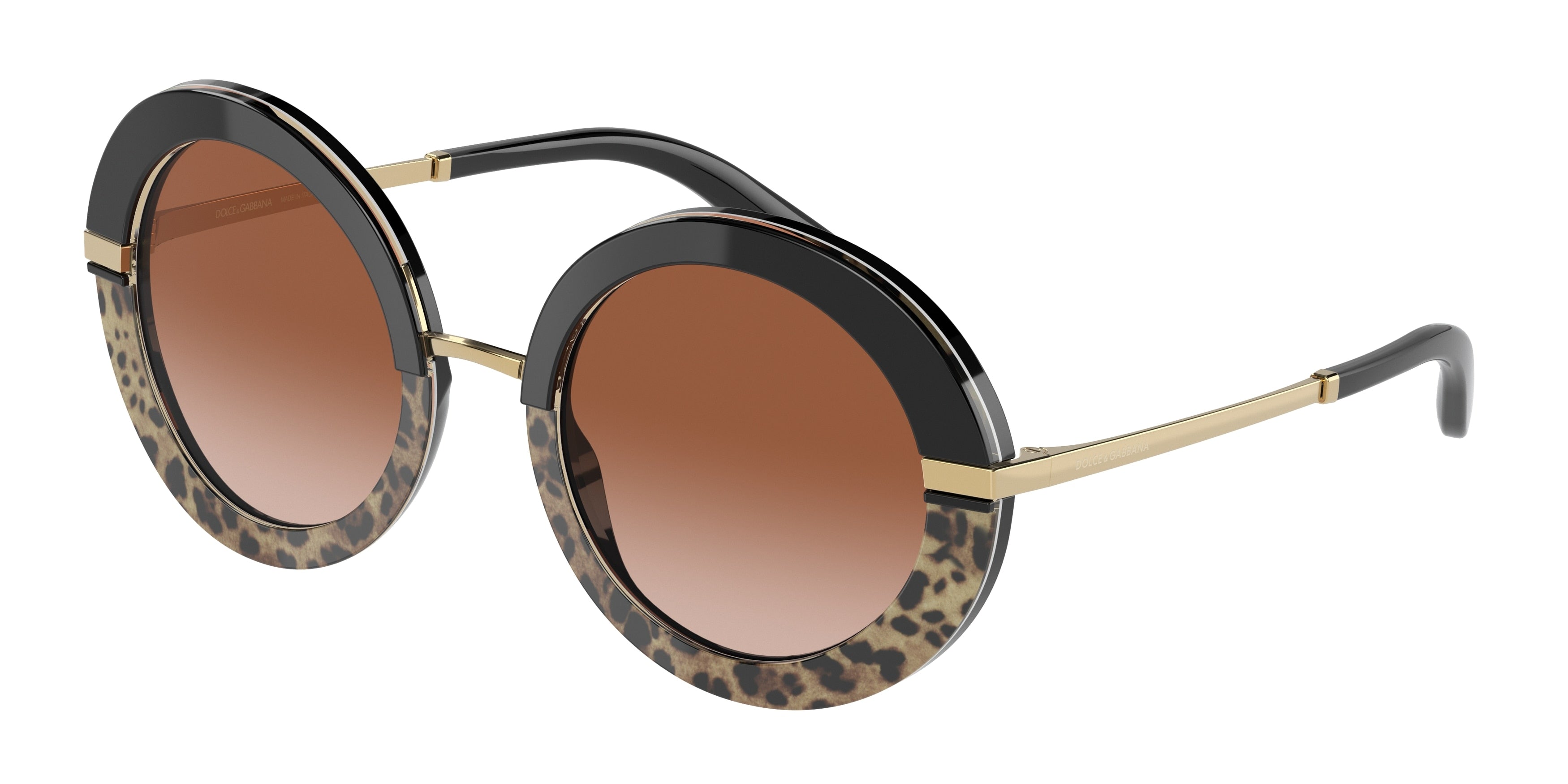 DOLCE & GABBANA DG4393F Round Sunglasses  324413-Black/Leo Print 51-140-23 - Color Map Black