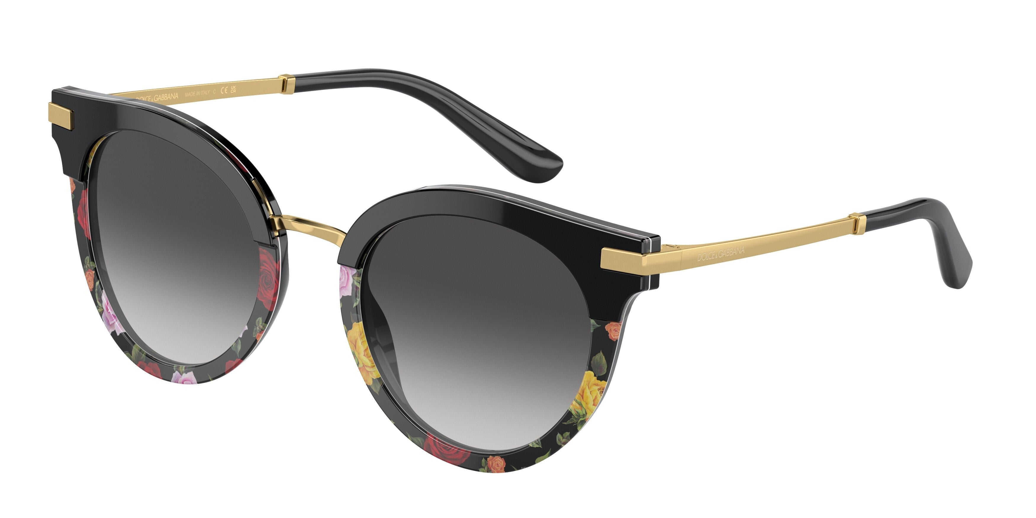 DOLCE & GABBANA DG4394 Phantos Sunglasses 34008G-Black On Winter Flowers Print 50-140-22 - Color Map Black