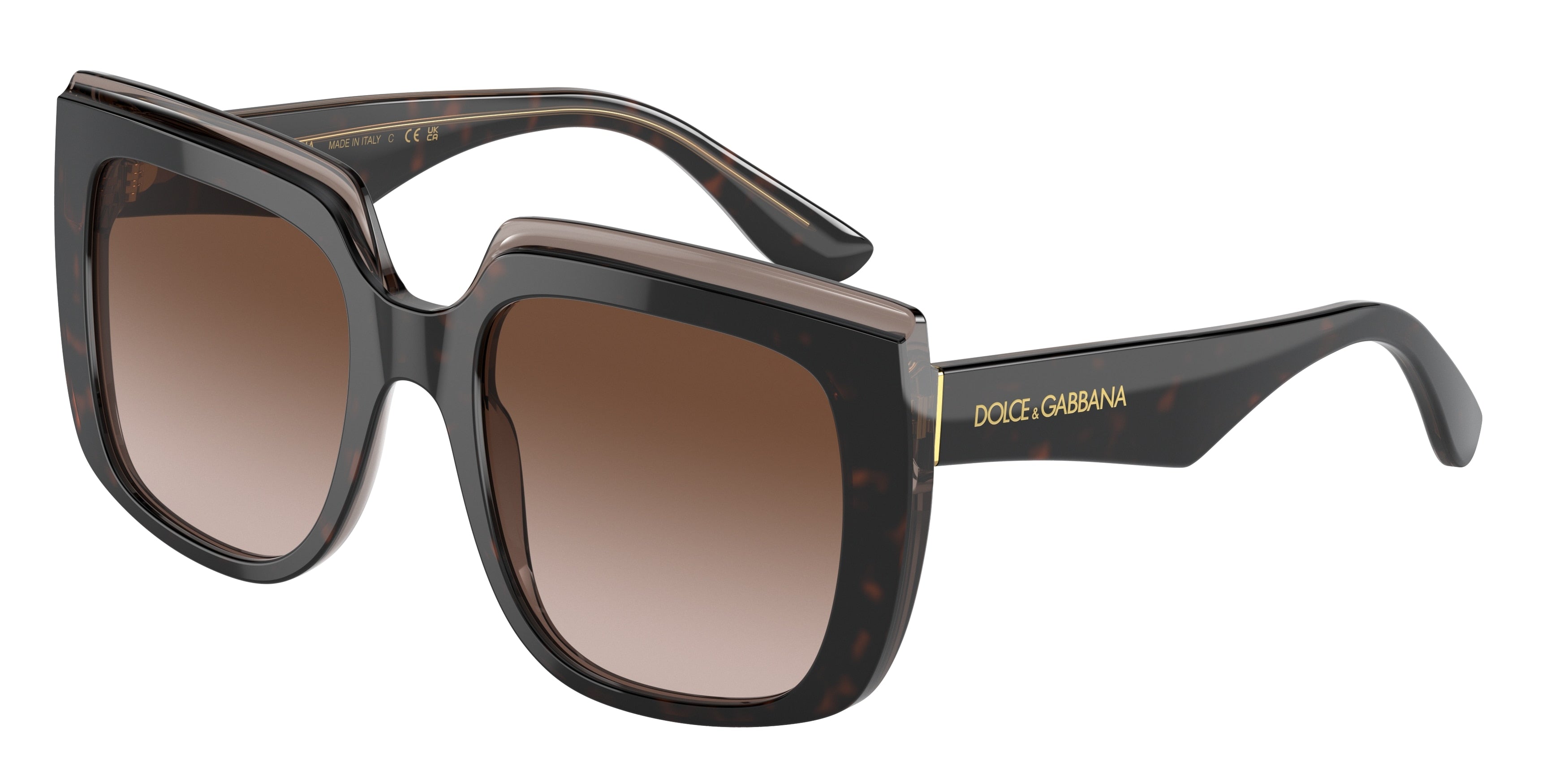 DOLCE & GABBANA DG4414F Square Sunglasses 502/13-Havana On Transparent Brown 54-145-20 - Color Map Gold