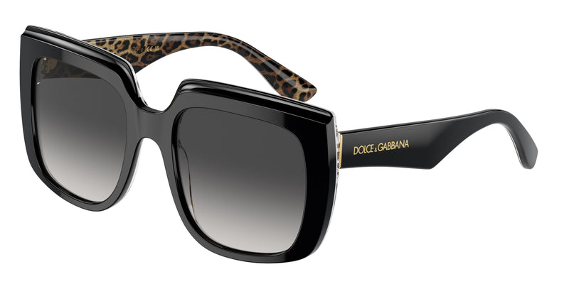 DOLCE & GABBANA DG4414 Square Sunglasses 32998G-Black On Leo Brown 54-145-20 - Color Map Black