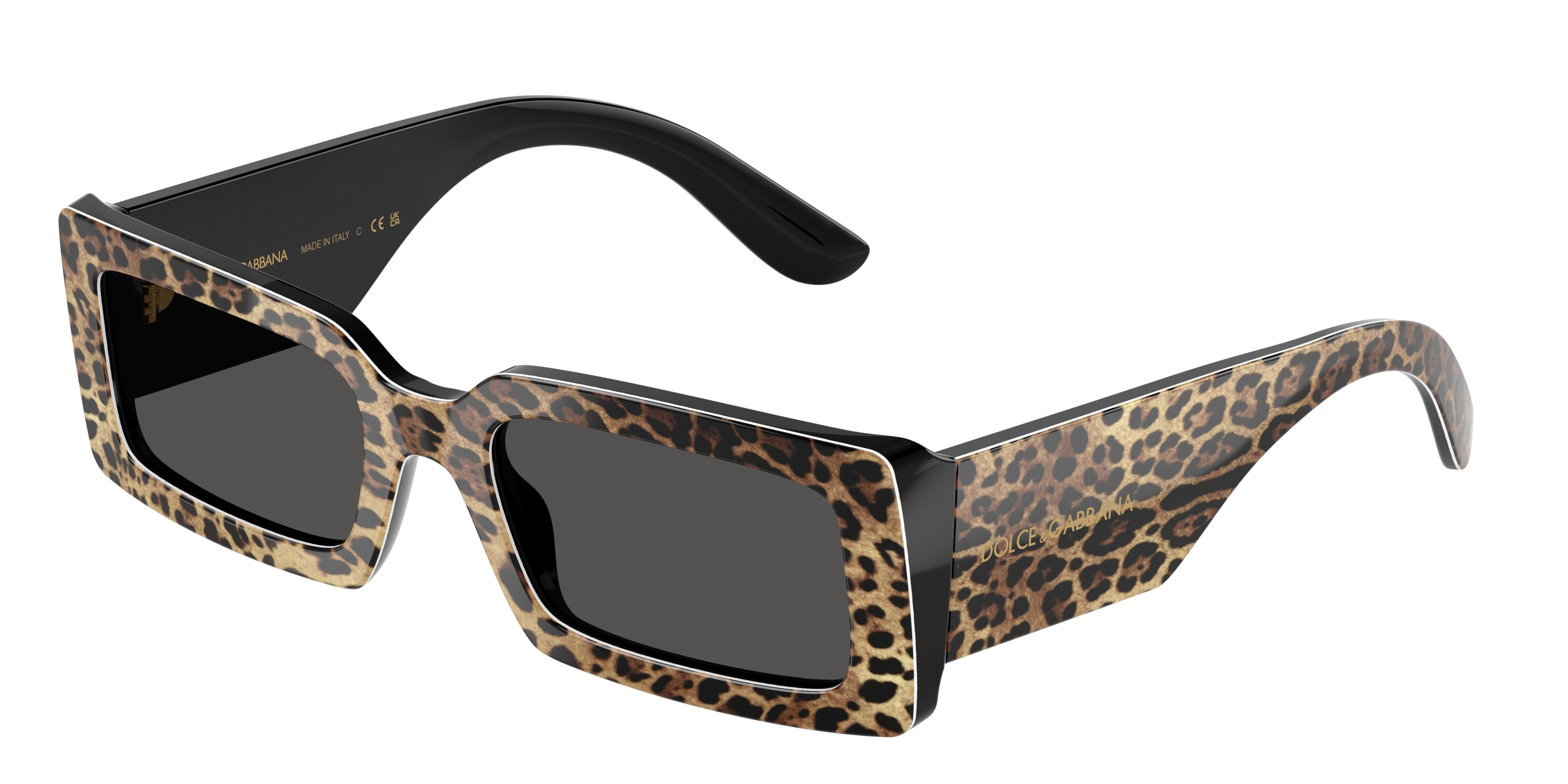 DOLCE & GABBANA DG4416 Rectangle Sunglasses 316387-Top Leo On Black 53-140-20 - Color Map Black